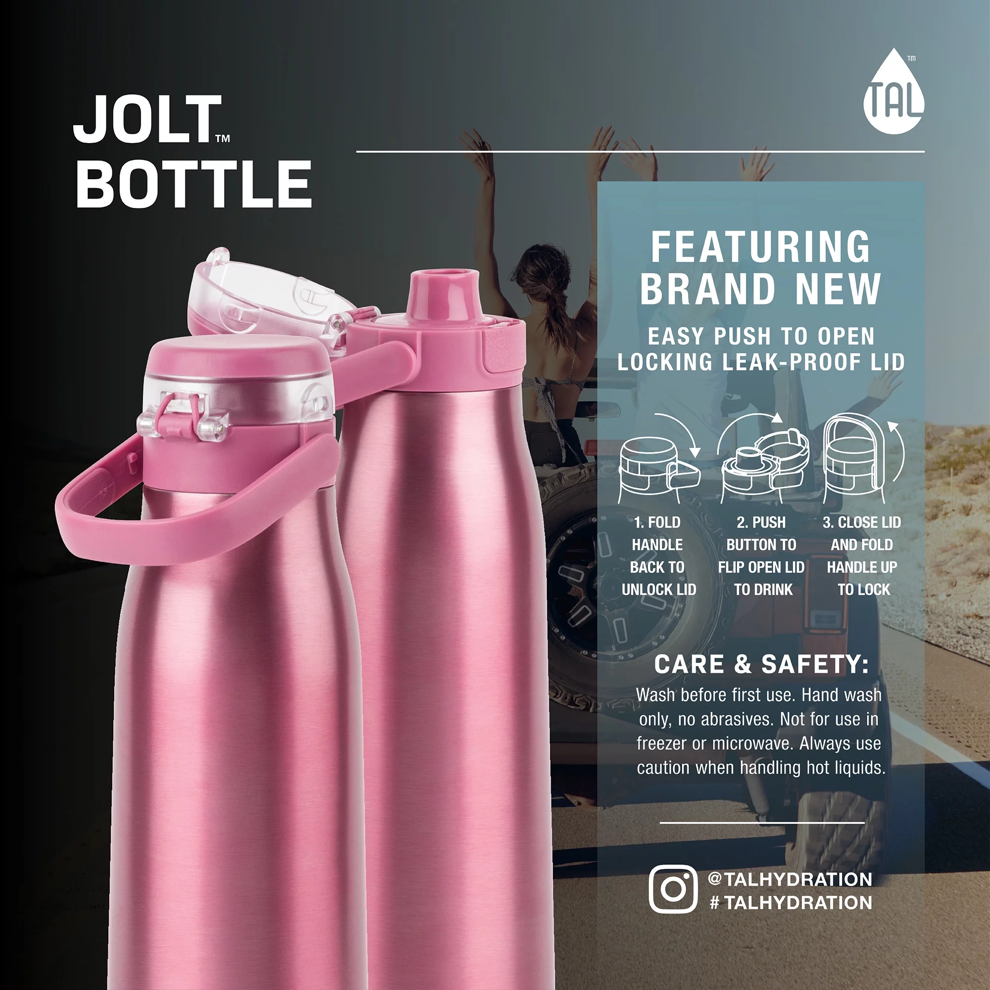 TAL Stainless Steel Jolt Water Bottle 32 fl oz, Pink