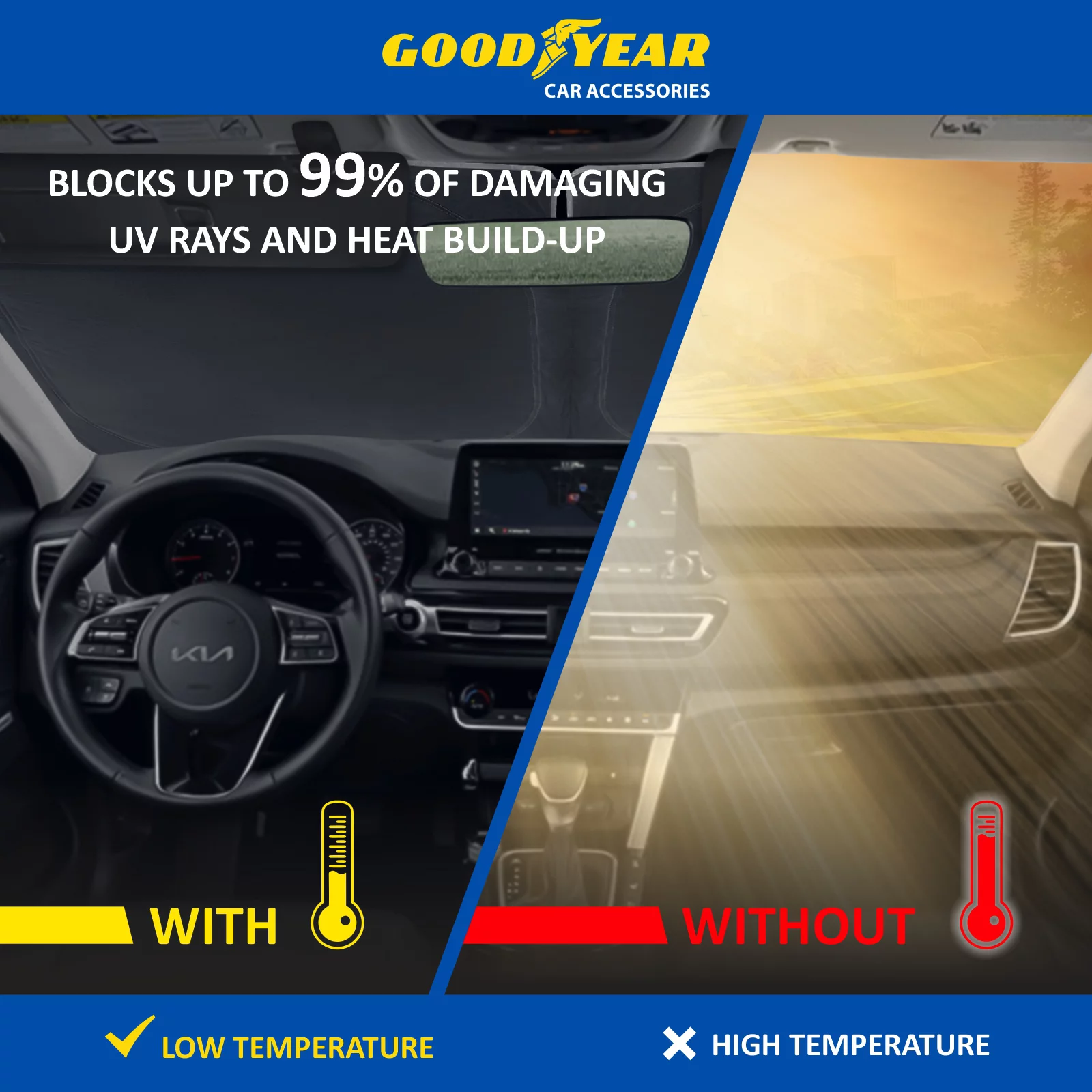 Goodyear Foldable Windshield Sun Shade for Kia Seltos 2021-2024, Custom-Fit Car Windshield Cover,Car Sunshade,UV Protection,Vehicle Sun Protector,Auto Car Window Shades for Front Window - GY008234