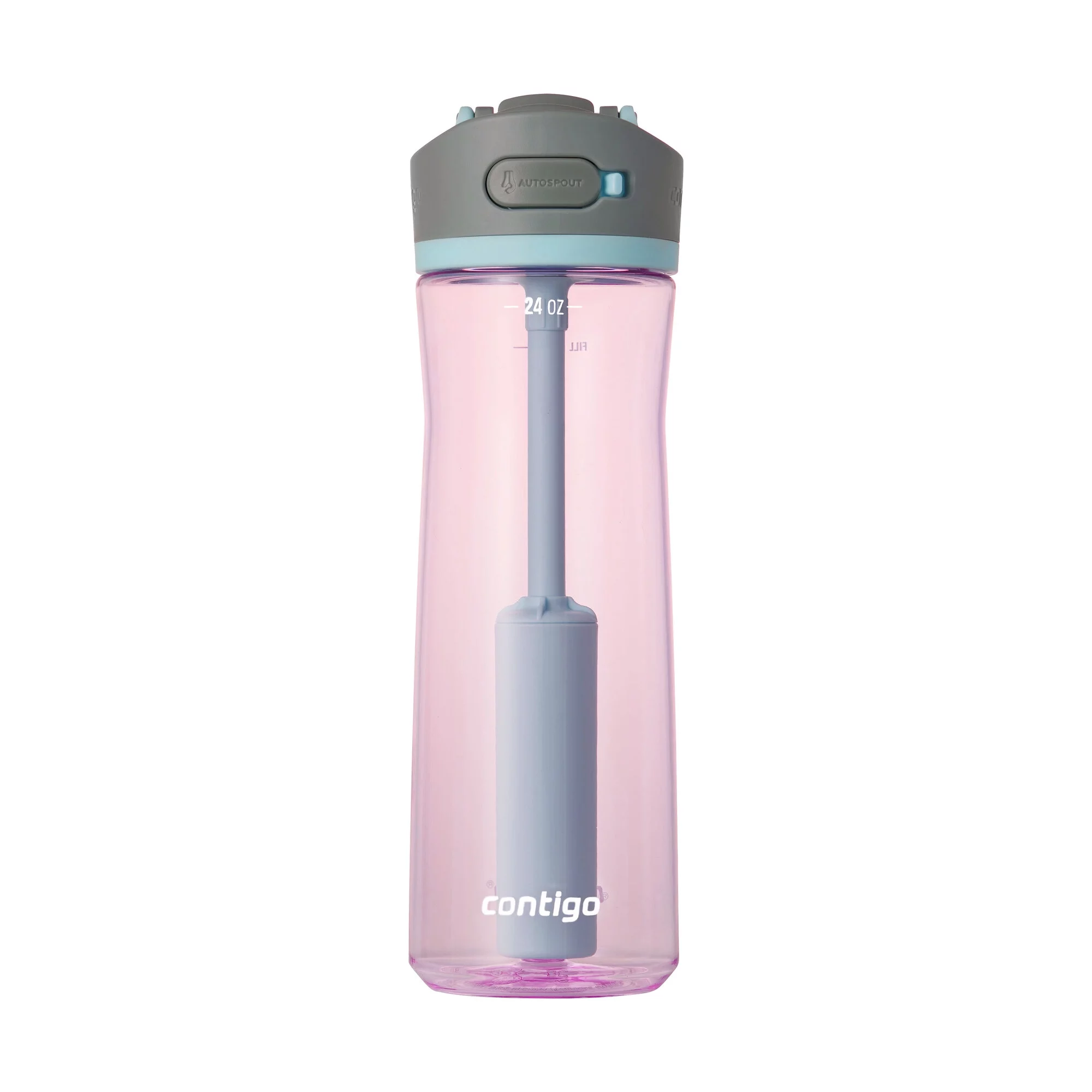 Contigo Wells Plastic Filter Water Bottle with AUTOSPOUT Straw Lid 24 fl oz, Strawberry Cream Pink