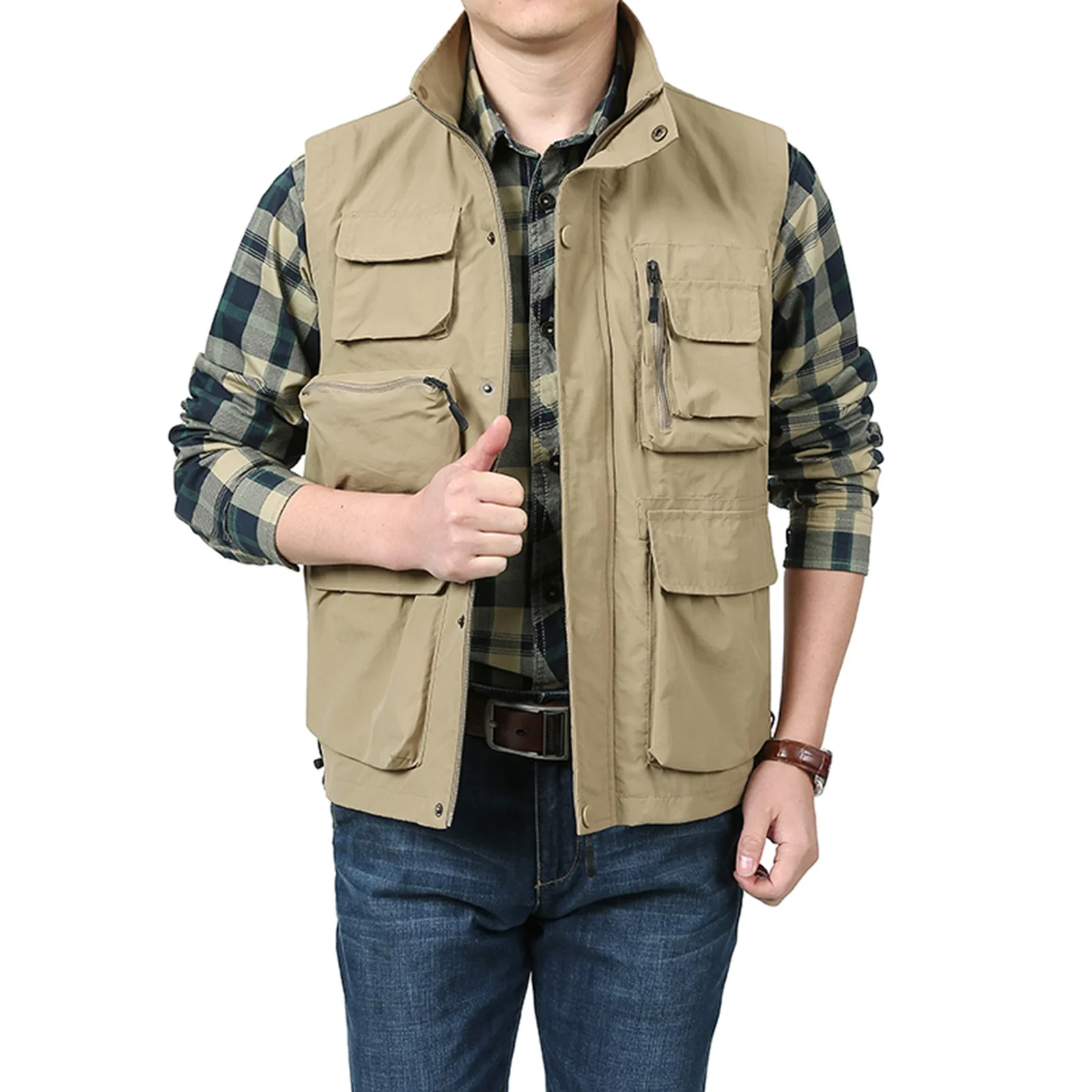 Men's Casual Outdoor Work Safari Fishing Travel Photo Cargo Vest Jacket Multi Pockets Men's Fishing Vest