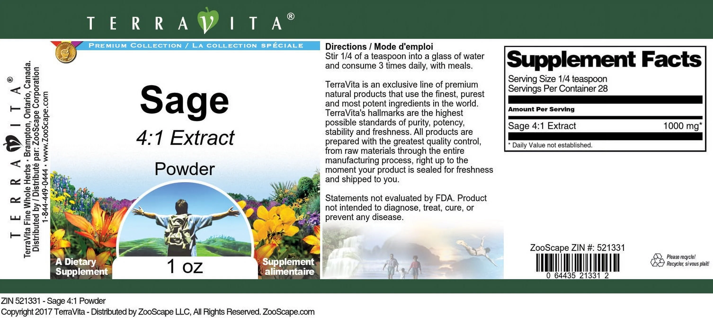 TerraVita Sage 4:1 Powder, (1 oz, 2-Pack, Zin: 521331)