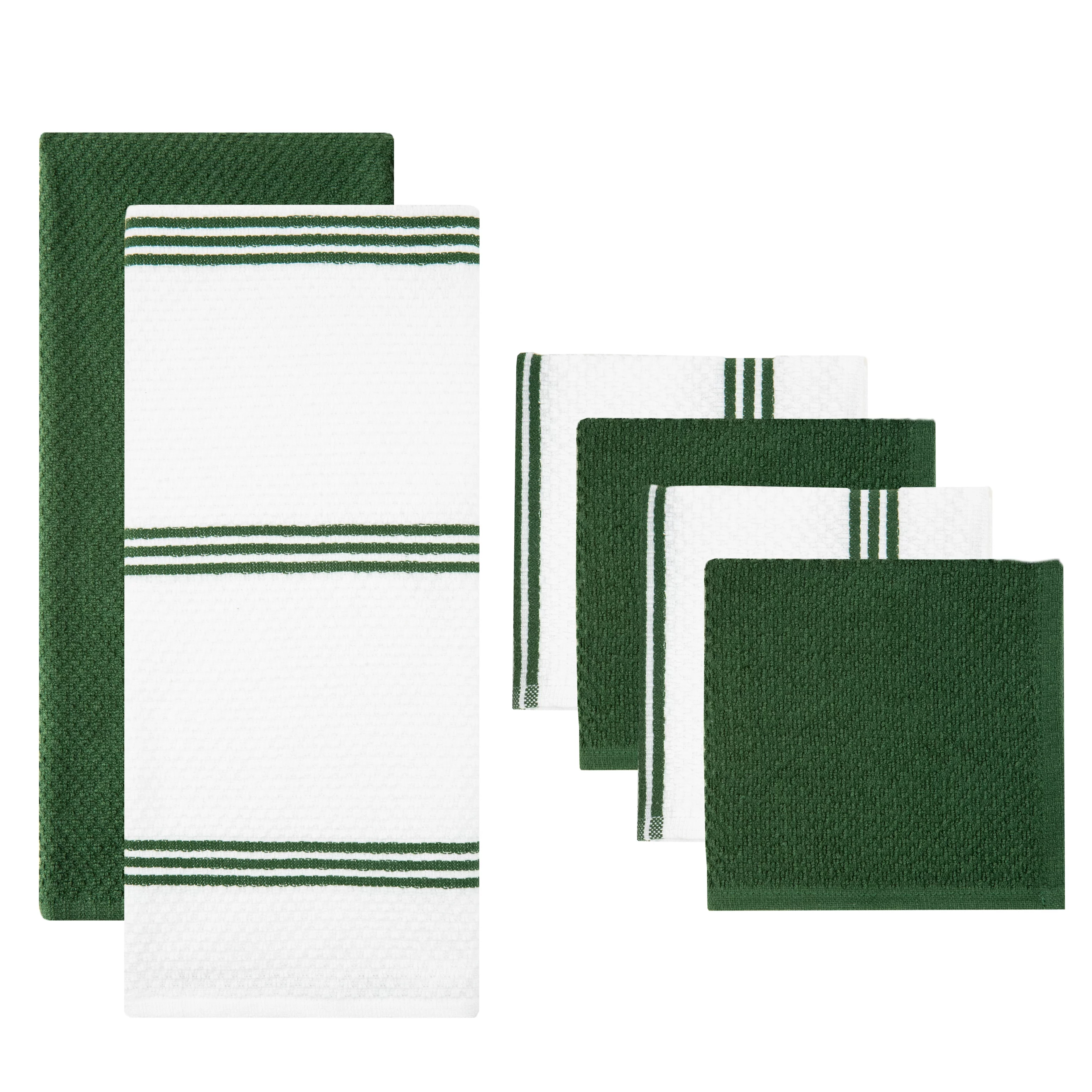 Sticky Toffee Cotton Terry Kitchen Towel and Dishcloth Set, Dark Green, 6 Pack