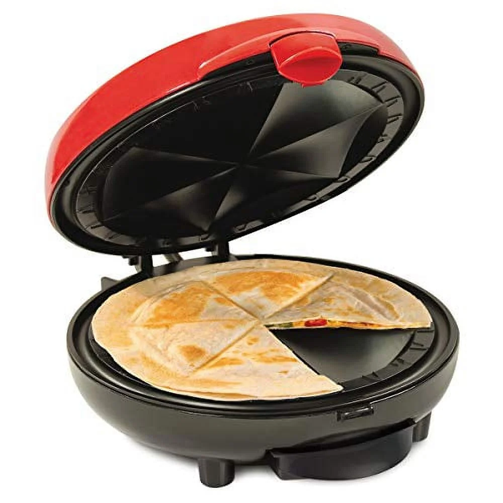 Taco Tuesday EQM8 6-Wedge Electric Quesadilla Maker with Extra Stuffing Latch, Red