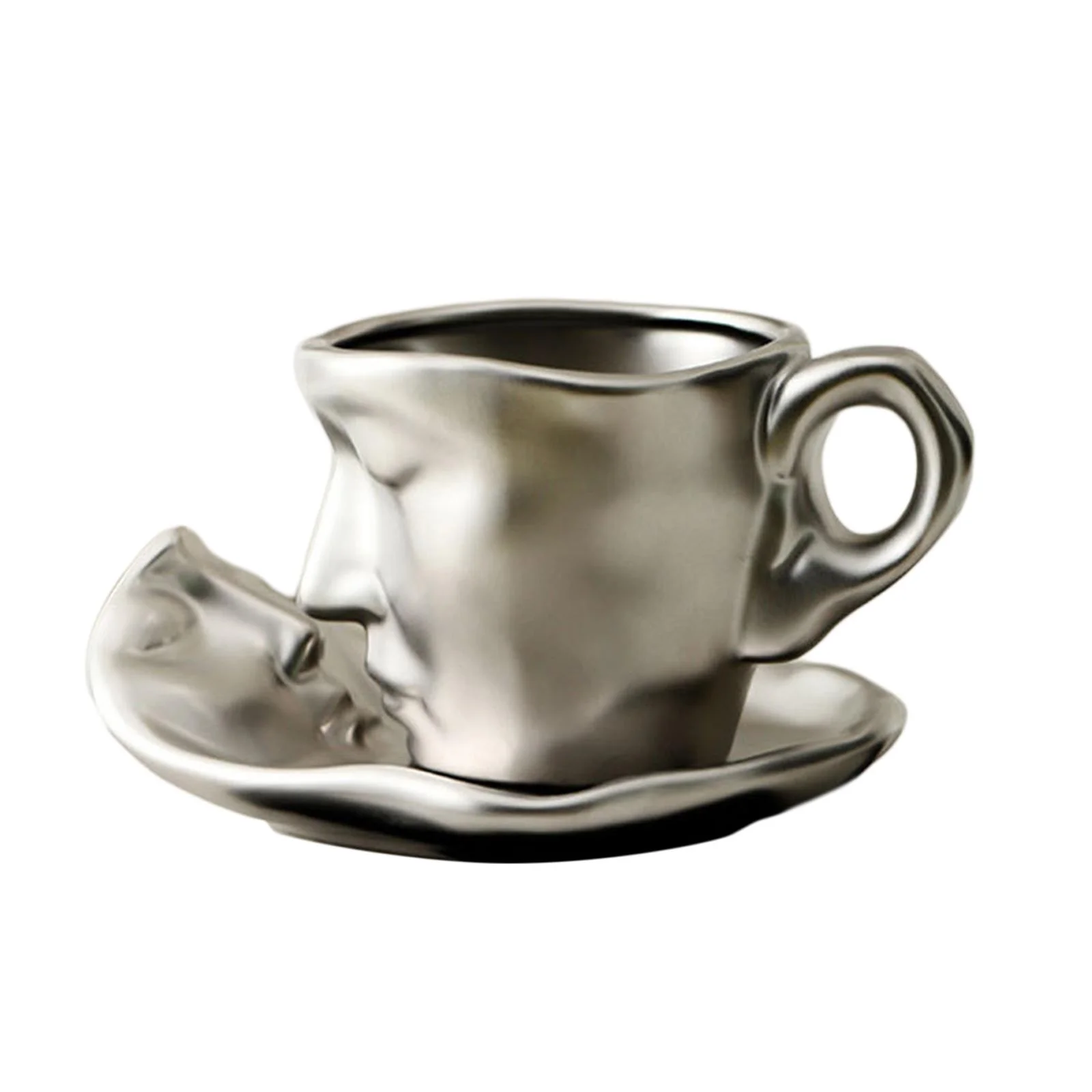 Tongina Ceramic Coffee Mug with Saucer Set Love Kissing Minimalist Unique Thinker Coffee Mug Abstract Art for Wedding Birthday Friend