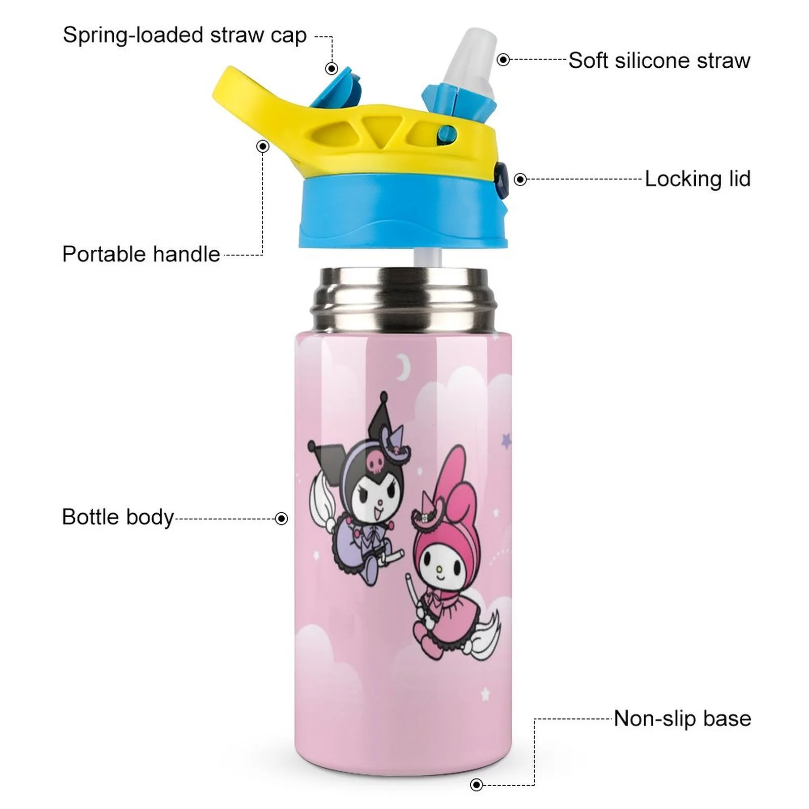Playing My Melody Children's Water Bottle Vacuum Insulated Stainless Steel Cup With Straw Toddler Thermoses