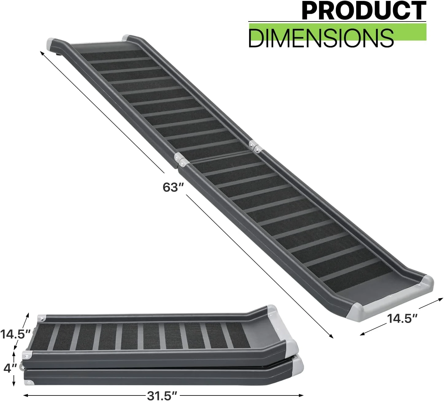 Folding Dog Ramp for Cars Trucks 63 Inch Portable Pet Ramp Stairs Step Ladder for Large Dogs, Easy Storage