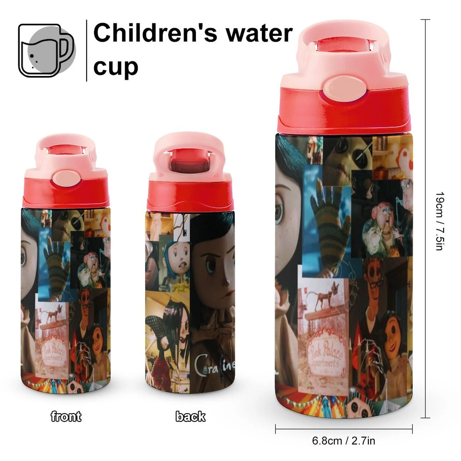 Coraline Two World Kid's Insulated Water Bottle With Straw Vacuum Stainless Steel Cup Leak-Proof Children Toddler Thermoses