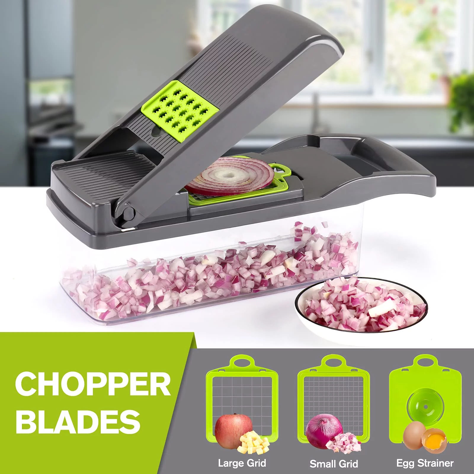 12 in 1 Vegetable Chopper, Multifunctional Mandoline Slicer Dicer Household Kitchen Manual Julienne Grater Cutter for Onion, Garlic, Carrot, Potato, Tomato, Fruit, Salad