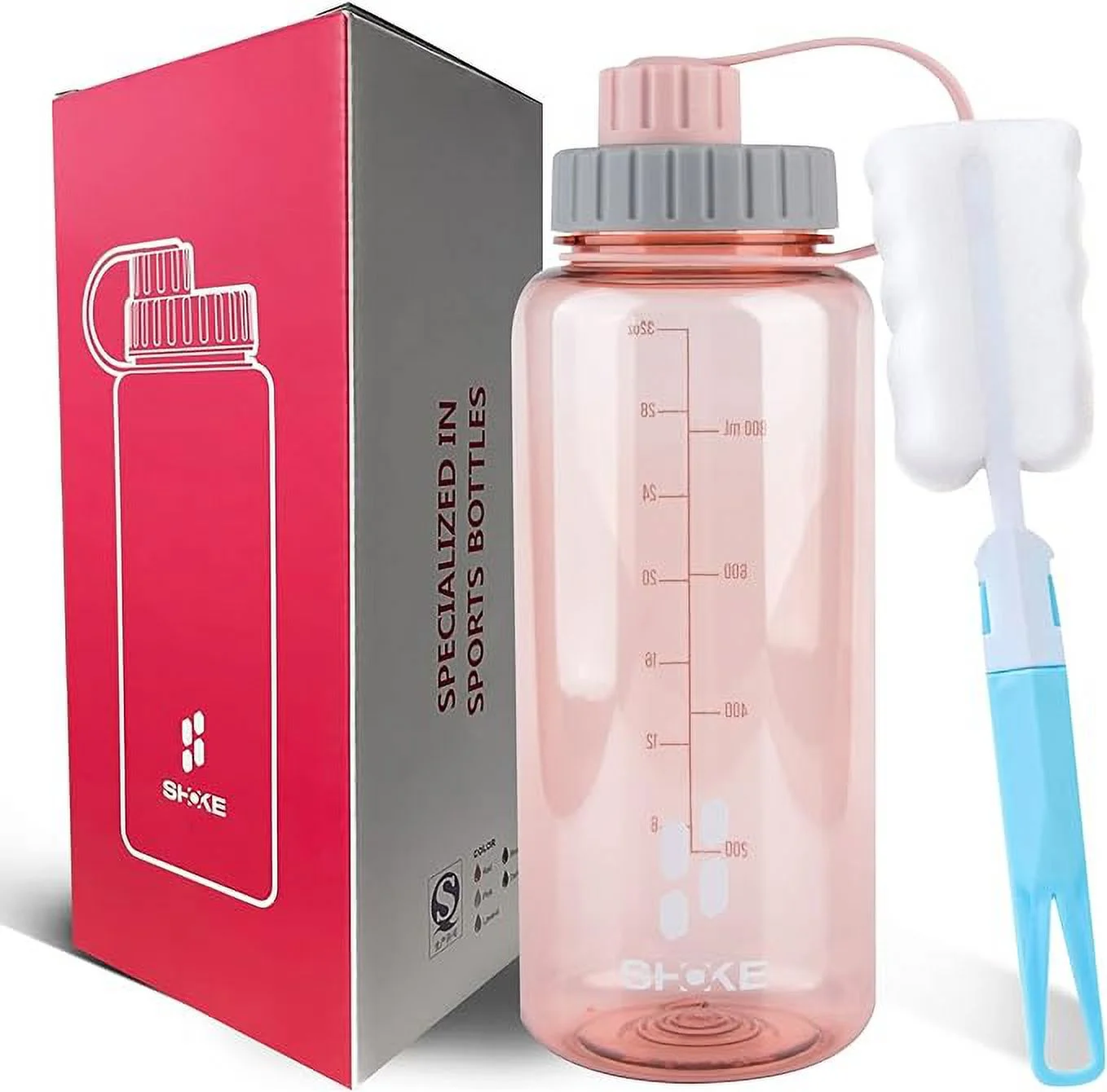 SHOKE 1 Liter Water Bottle, 32oz BPA Free Non-Toxic Tritan Wide Mouth Leakproof Large Sports Water Bottles with Handle, Gym Space Cup For Fitness Yoga Workouts Hiking for Mother's Day