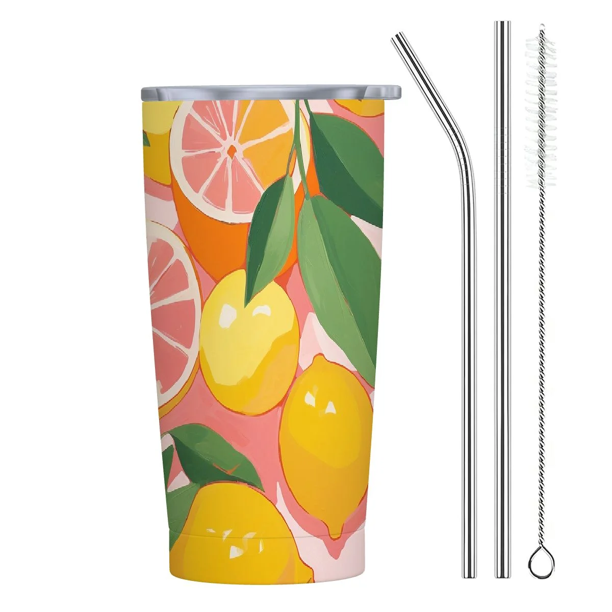 JEUXUS  Extra Large Insulated Water Bottle, 33 Ounce Stainless Steel Water Bottle with Handle, Pink Double Wall Metal Tumbler with Lid, Lemon Toss