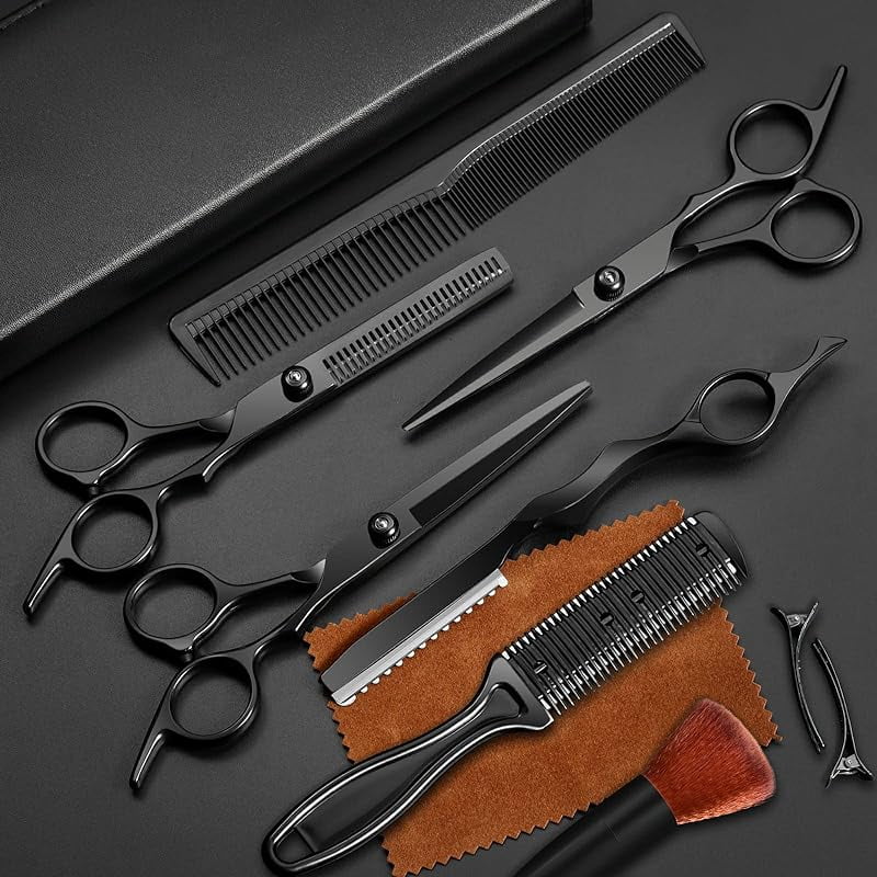 11Pcs Professional Hair Scissors Set,Stainless Steel Barber Supplies Including Straight Shears, Thinning Shears, and Hair Thinning Knife Multifunctional Salon Tools and Gifts for Friends and Family