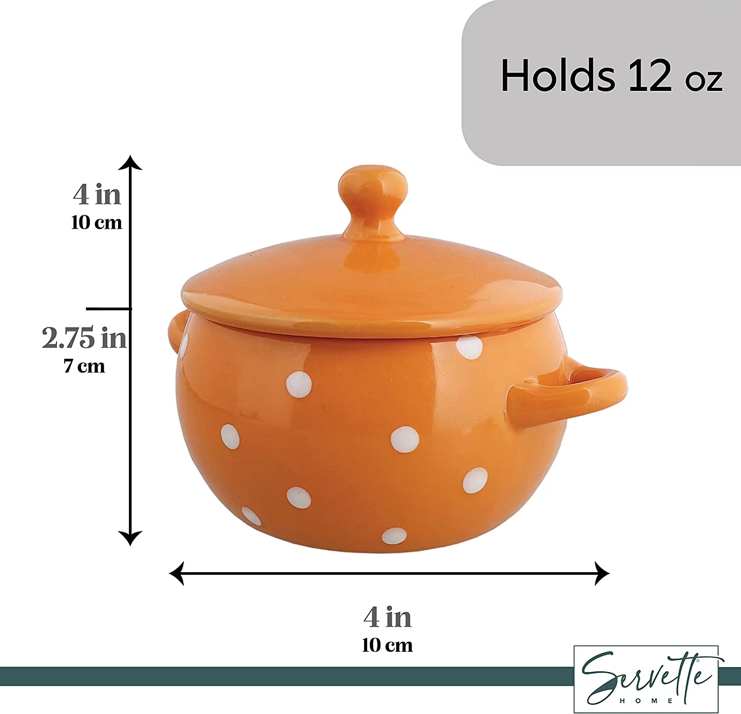Servette Home Orange Polka Dot Ceramic Soup Bowls with Lids and Handles - Set of 4