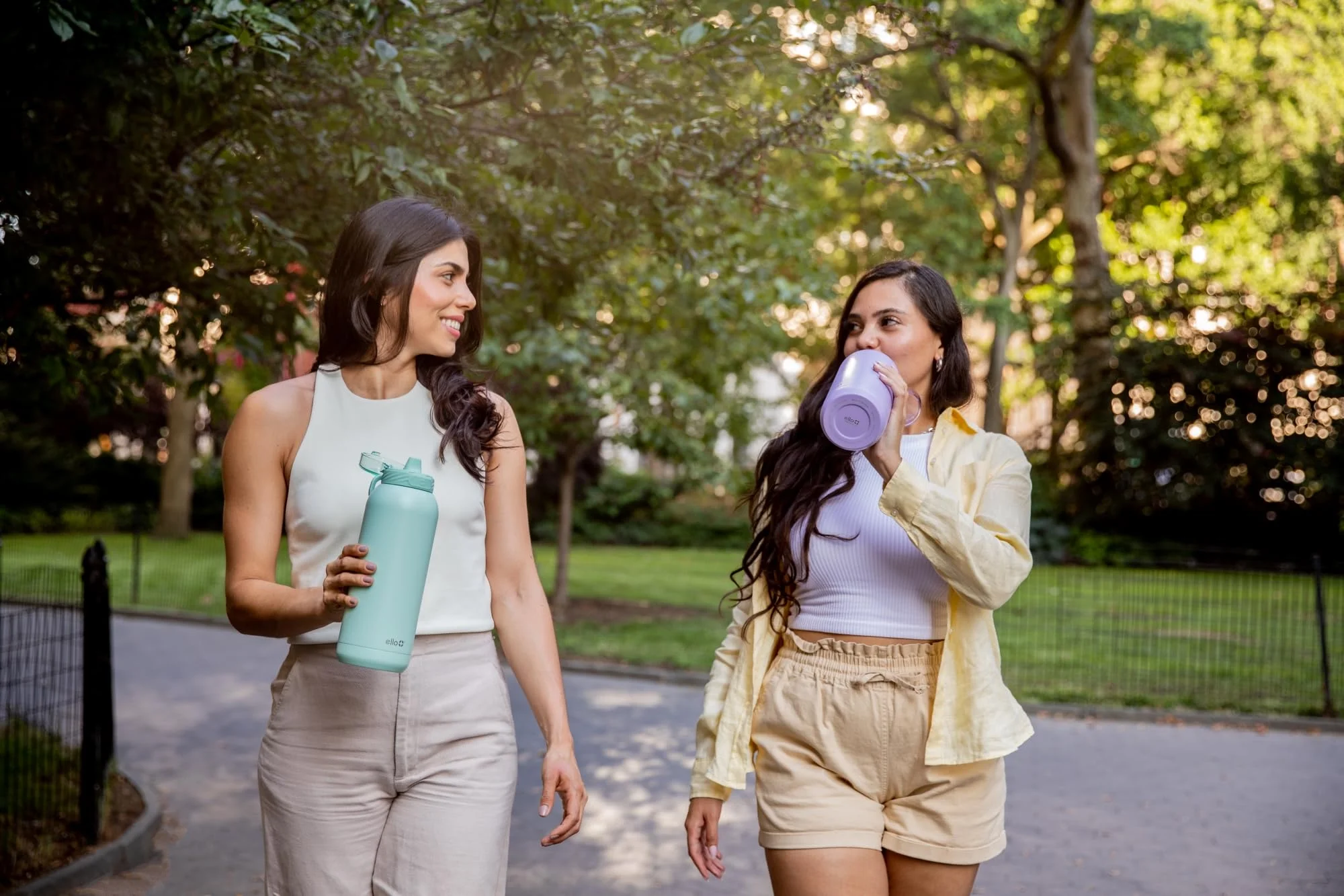 Ello Cooper Vacuum Insulated Stainless Steel Water Bottle with Soft Straw and Carry Loop, Double Walled, Leak Proof, Yucca, 40oz