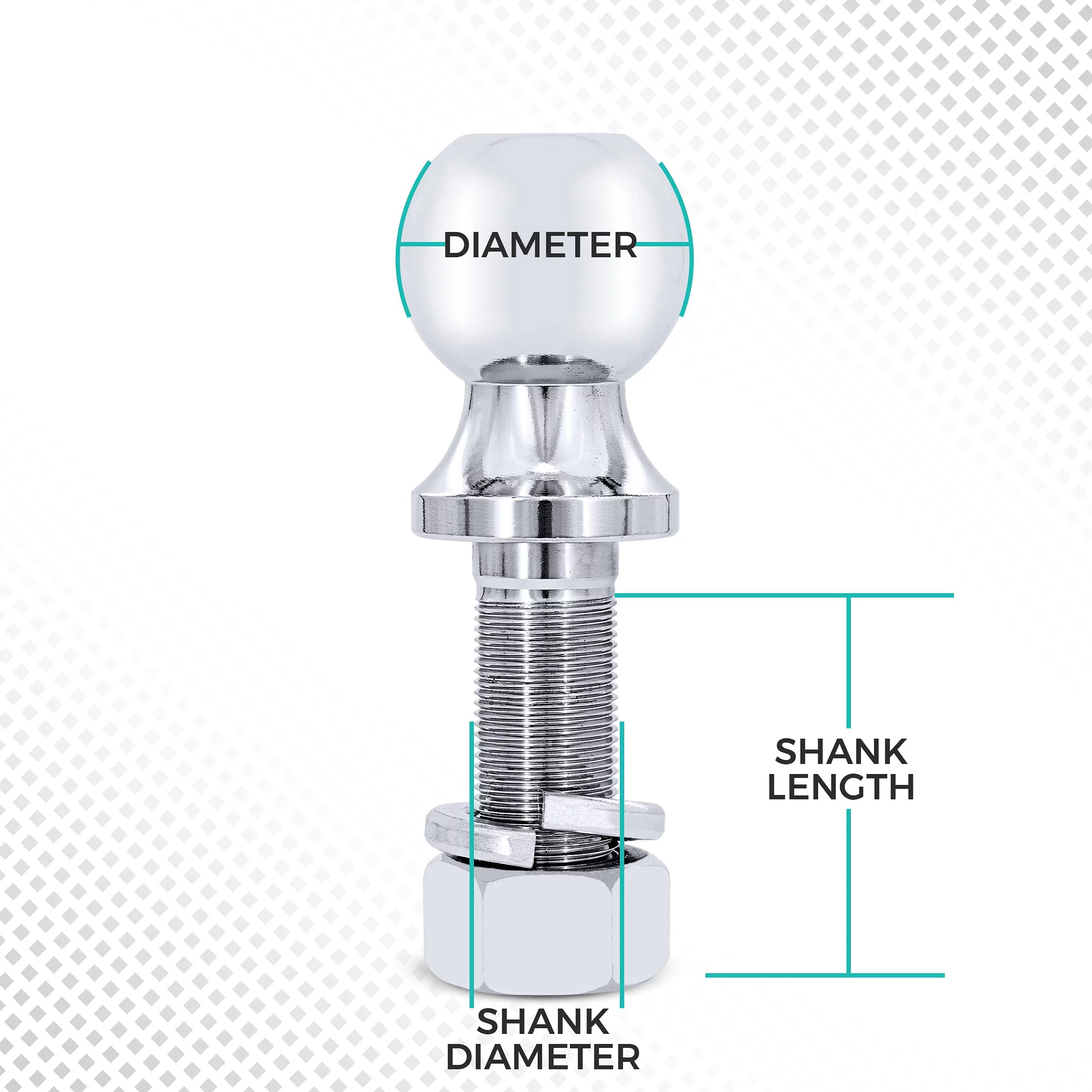 Goreks Trailer Hitch Ball 2 Inch Fully Polished and Chrome Plated Ball for Great Durability, 5,000-Pound Load Rating, 1 X 3 -Inch Shank with Hex Nut & Lock Washer Included