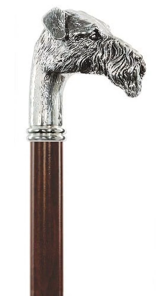 Fox Terrier Walking Cane with Silver Plated Terrier Handle wood cane for dog lover. Made in Italy