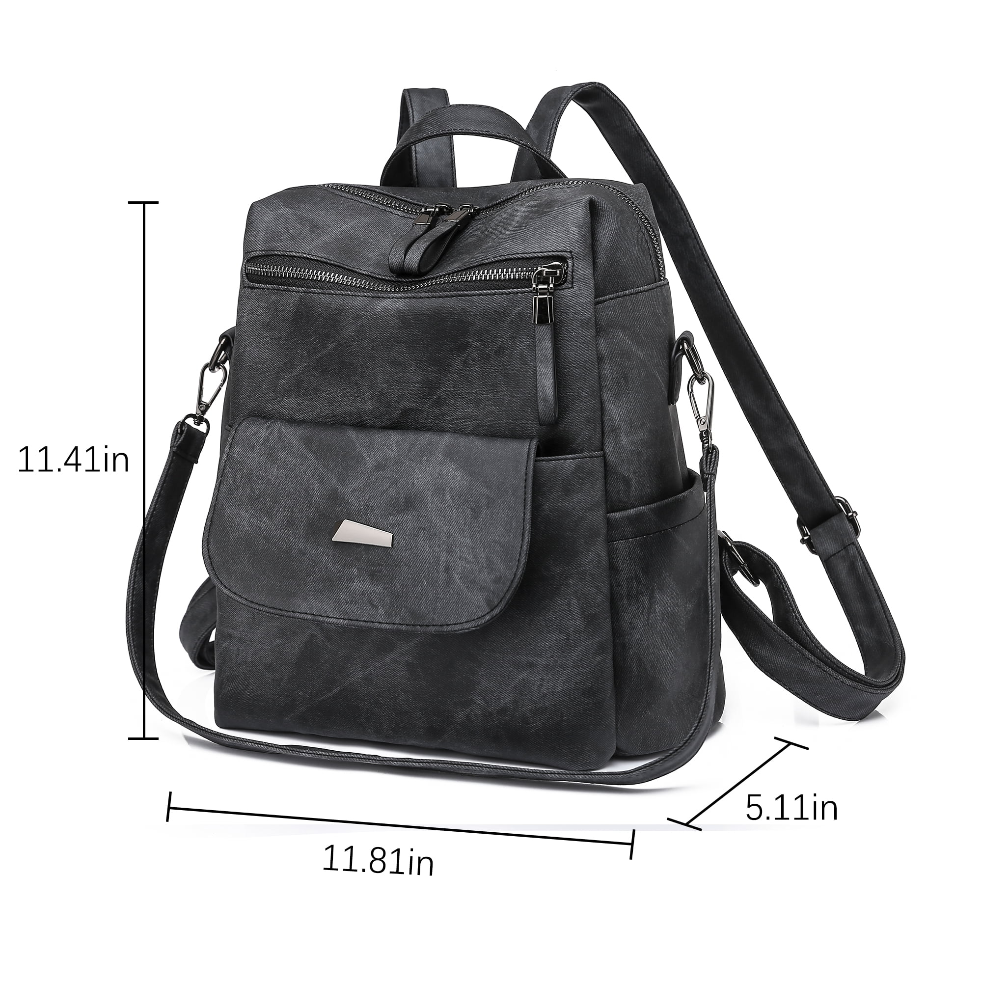 Women Backpack Anti-theft PU Leather Designer Travel Backpack , Fashion Shoulder Handbag, Black