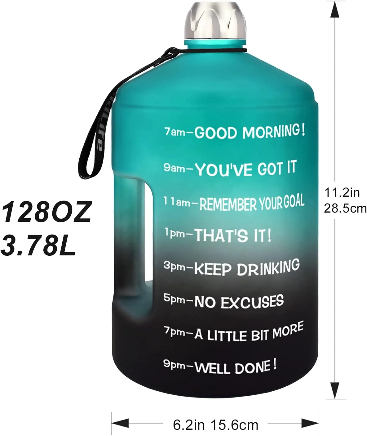 BuildLife 1 Gallon Water Bottle -Motivational Fitness Workout with Time Marker/Drink More Daily/Clear BPA-Free/Large 128OZ /73OZ Capacity