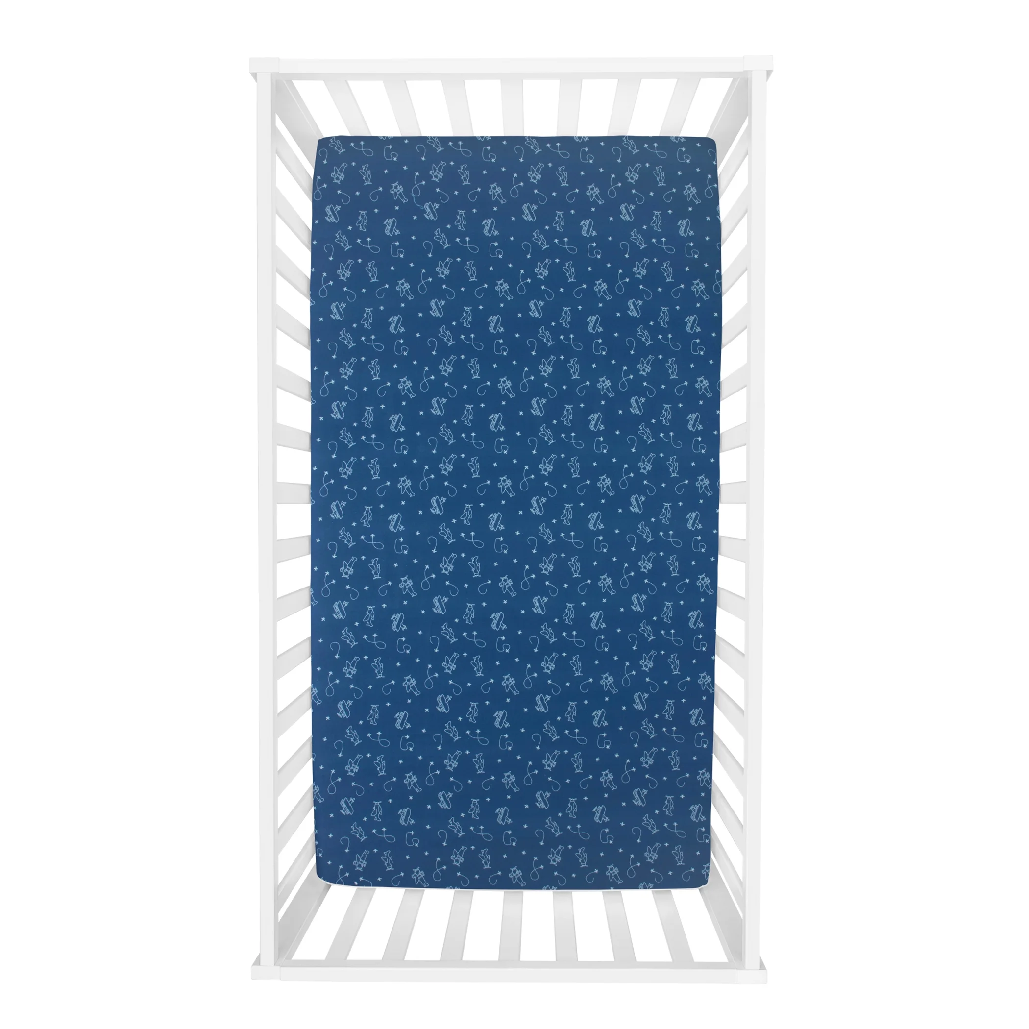 Sammy and Lou Infant Airplane Printed Microfiber Woven Deep Pocket Crib Sheets, Blue, 2 -Pieces, 200 Thread Count