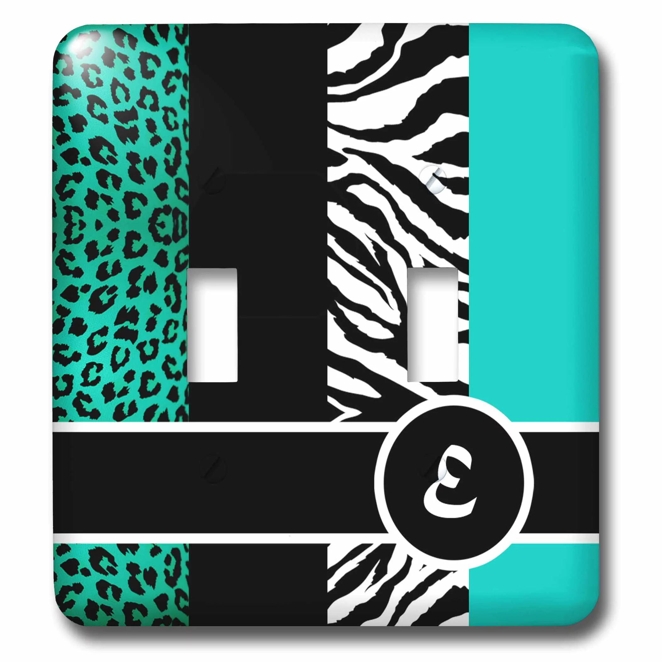 3dRose Elegant Animal Print Monogram - Teal E - Double Toggle Switch (lsp_35562_2)