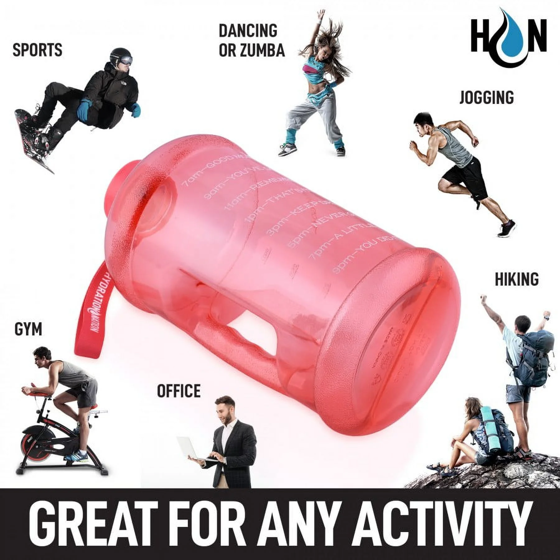 Hydration Nation 1 Gallon Water Bottle With Motivational Time Reminder - Pink