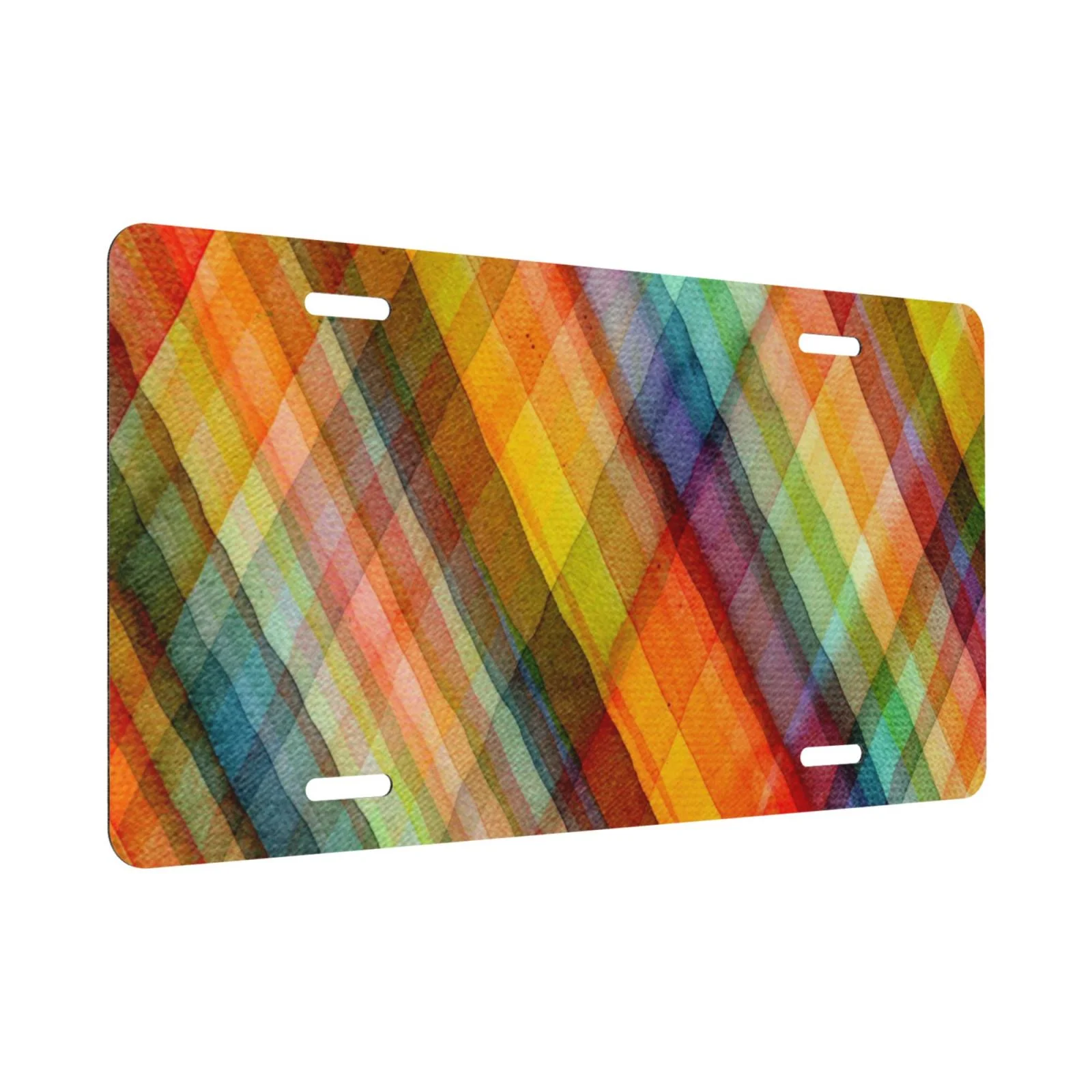 Junzan Abstract Watercolors Tartan Front License Plate Covers Decorative Car Metal Plates Novelty License Plate 6 X 12 Inch For Women Men