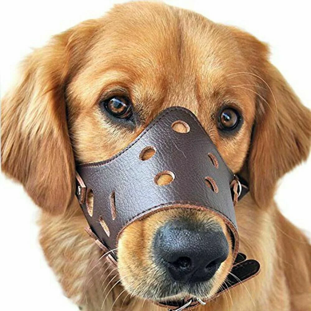 US Adjustable Anti-Biting Pet Dog Soft PU Leather Muzzles Mouth Mesh Cover Masks
