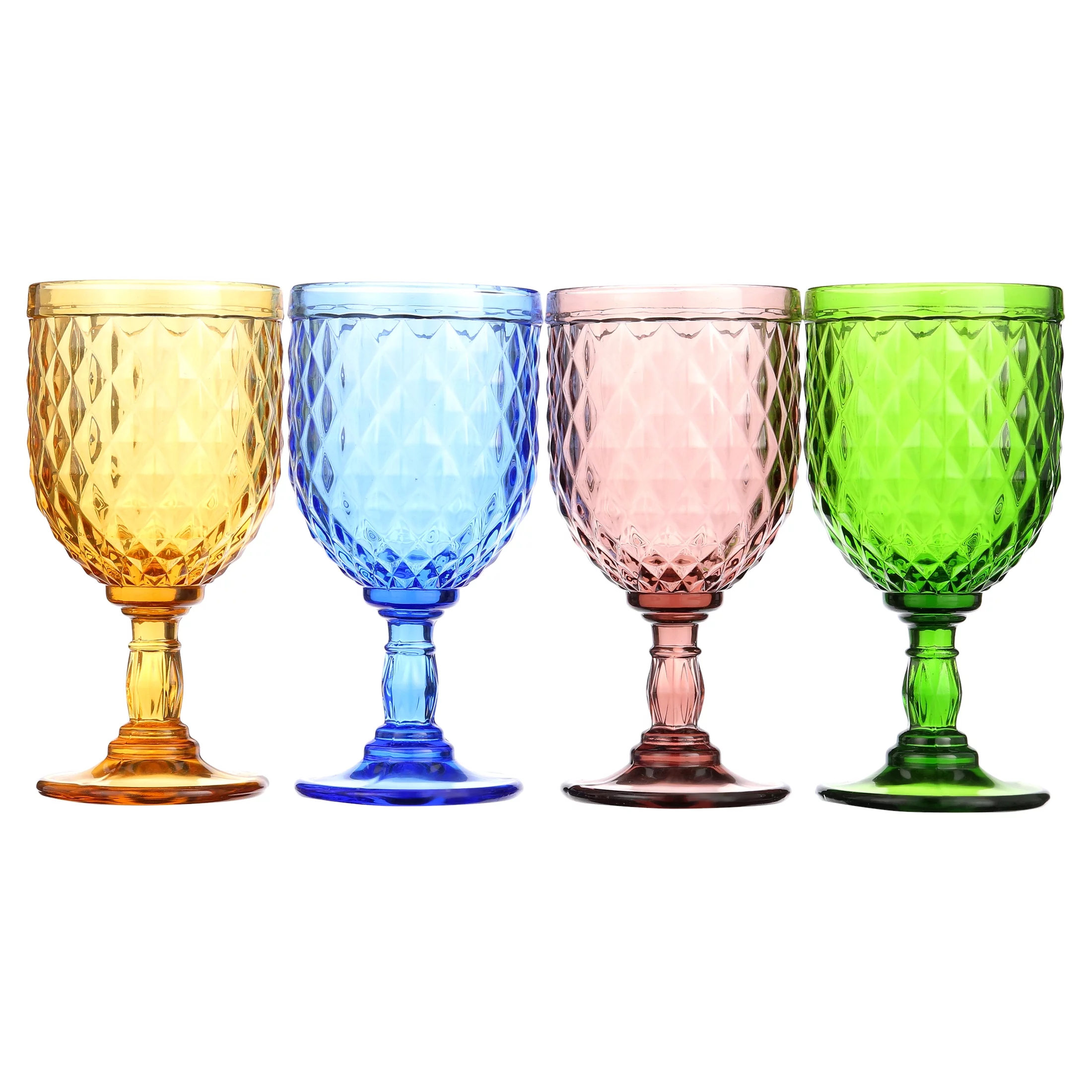 Colored Glass Goblet Set of 4 Multi Colors Drinking Glasses (11 OZ)