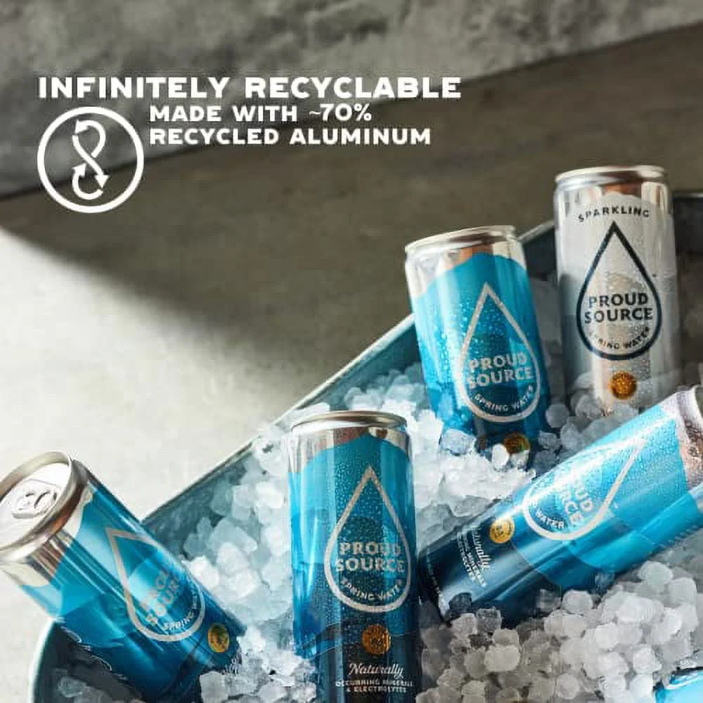 Proud Source Alkaline Spring Water, Natural Minerals + Electrolytes, Infinitely Recyclable Aluminum, BPA-Free (24 pack 12 oz Cans)