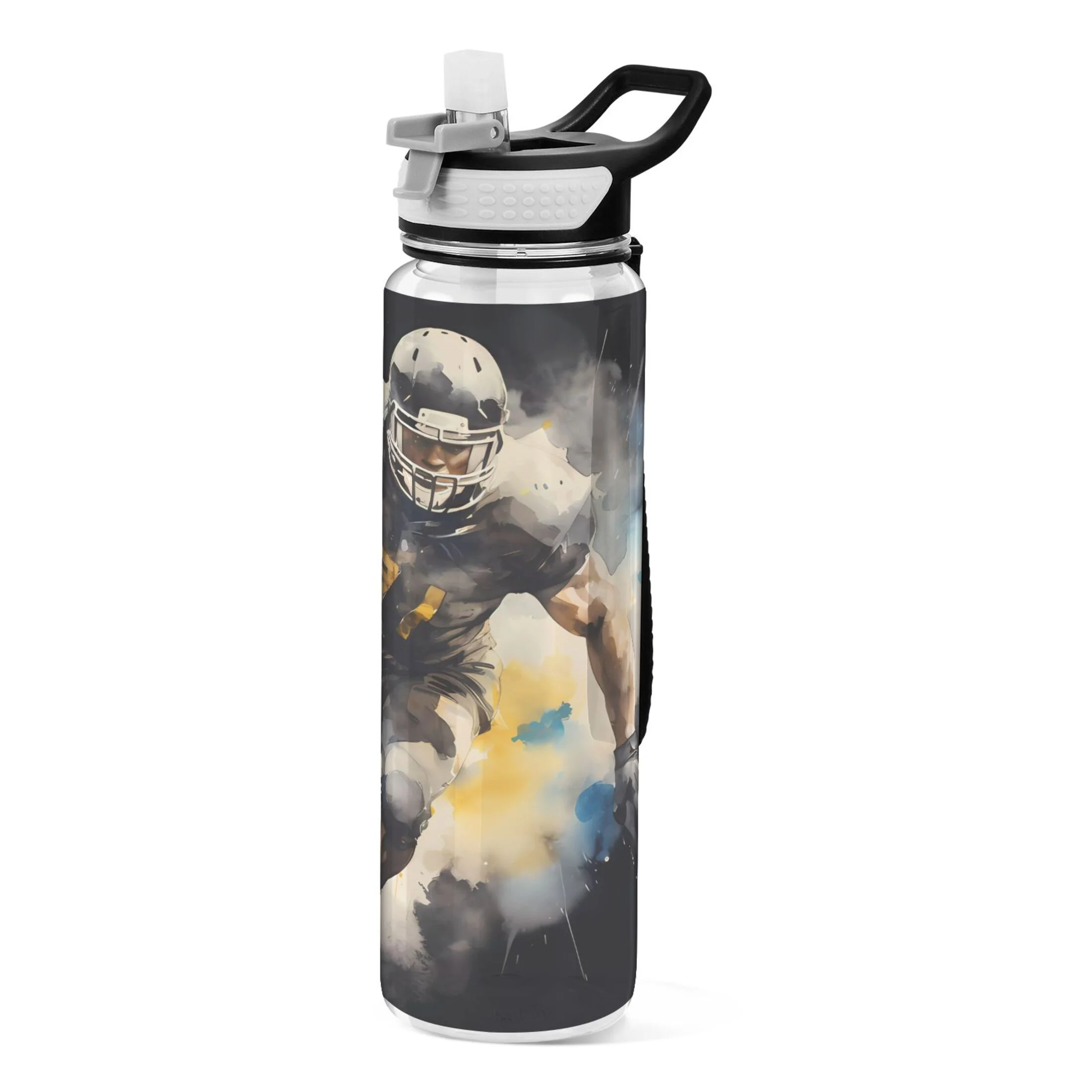 Men with Football 32oz Water Bottles with Straw Tritan Leakproof Sports Bottle BPA Free Clear for Fitness Gym Swimming Cycling