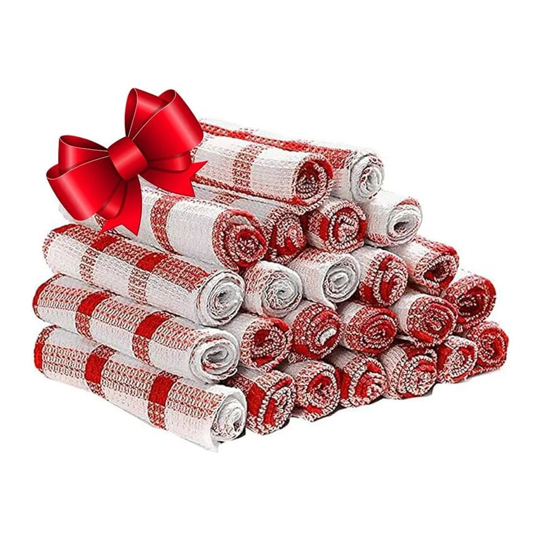 Shop LC Kitchen Towels Dish Cloths | Set of 24 | 100% Cotton | 12 x 12 inches | Checkered Pattern Red Dish Towels Scrubbing Clothes Cleaning Rags Kitchen Essentials Birthday Gifts