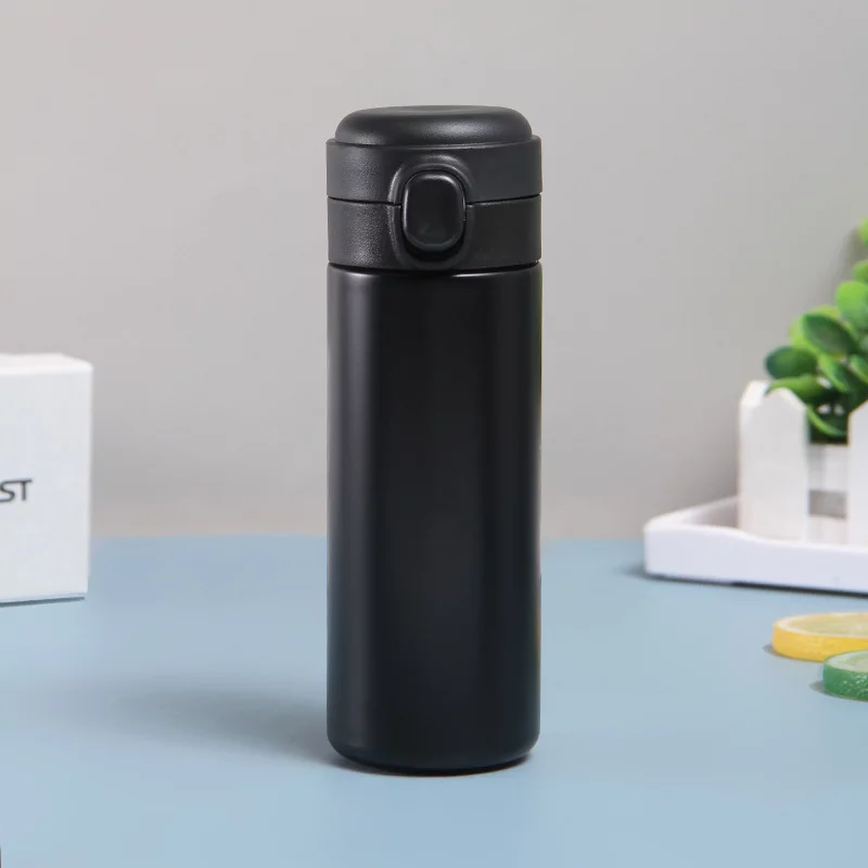 Stainless Steel Water Bottle 14oz White Straight Thin Kids Cup Straw Cup with Pop black lid