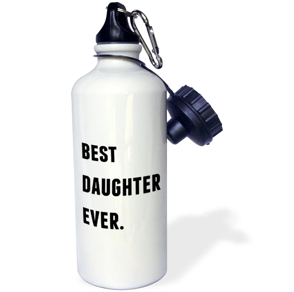 3dRose Best Daughter Ever, Black Letters On A White Background - Water Bottle, 21-ounce