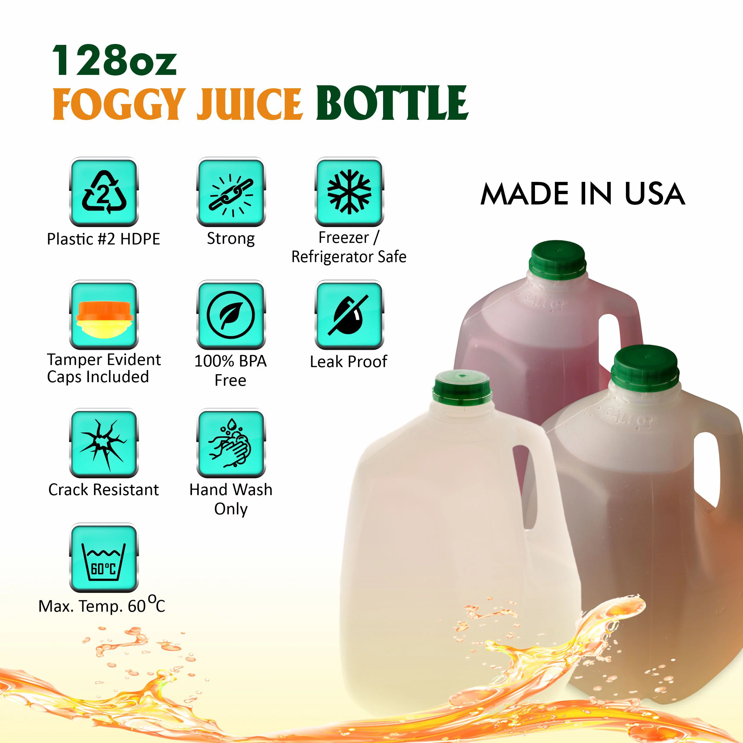 [20 PACK] Empty Plastic Gallon Juice Bottles with Tamper Evident Caps 128 OZ - Smoothie Bottles - Ideal for Juices, Milk, Smoothies, Picnic's and even Meal Prep by EcoQuality Juice Containers