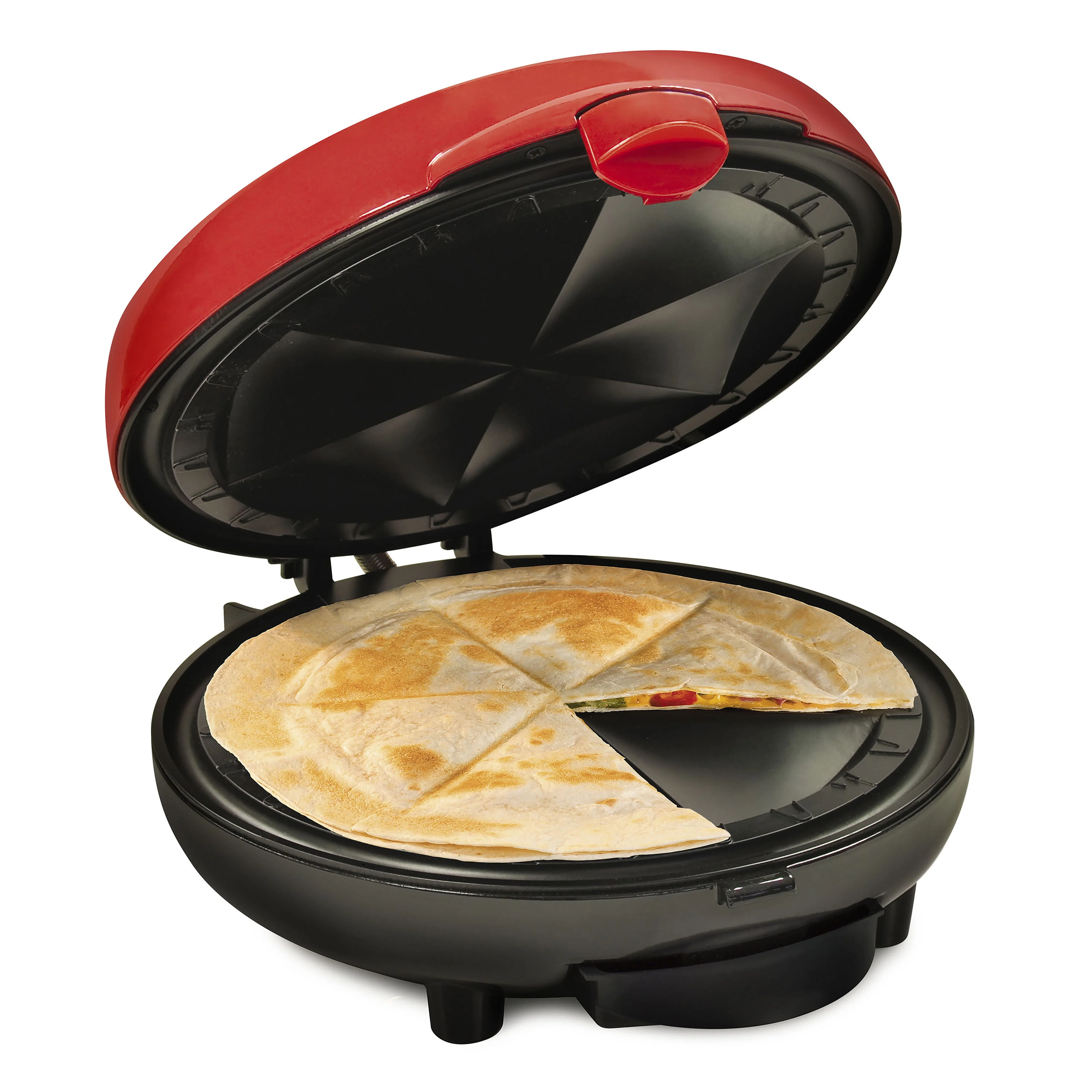 Taco Tuesday TCTEQM8RD 6-Wedge Electric Quesadilla Maker with Extra Stuffing Latch