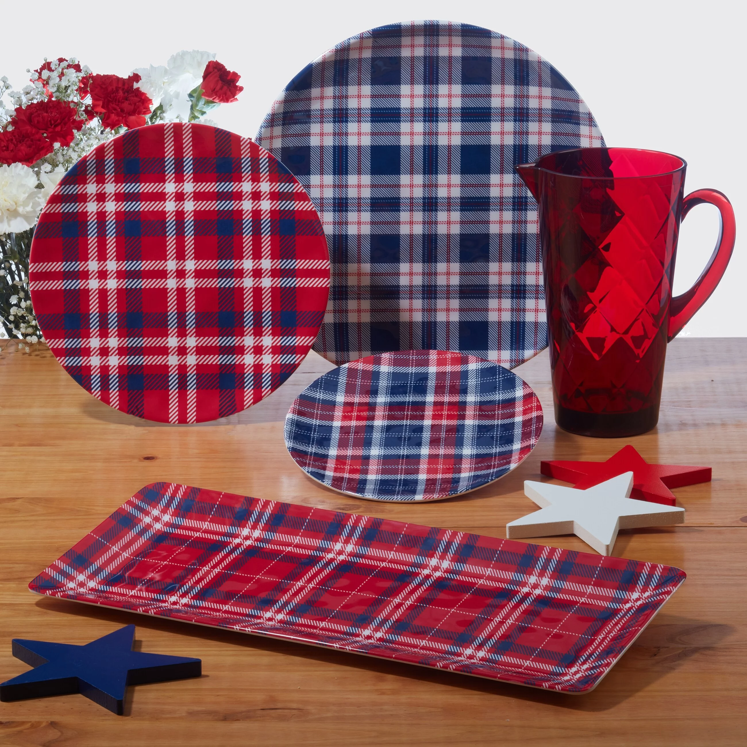 Certified International  Patriotic Plaid Melamine 3 Piece Hostess Servware Set