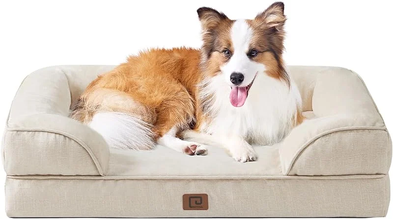 Orthopedic Dog Beds for Extra Large Dogs, Waterproof Memory Foam XL Dog Bed with Sides, Non-Slip Bottom and Egg-Crate Foam Big Dog Couch Bed with Washable Removable Cover, Grey