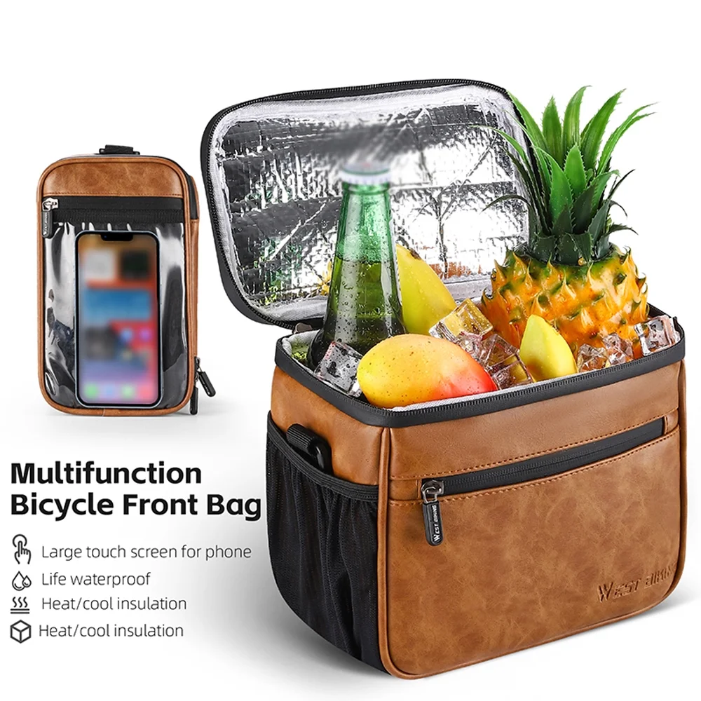 WEST BIKING Bicycle bag,Bike Thermal Cold Thermal Cold PU Handlebar Waterproof Bike Waterproof Bike Thermal Cold PU Leather