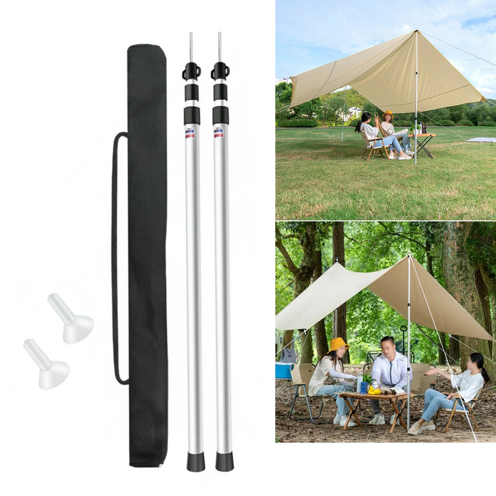 FETCOI Universal Telescopic Tent Poles Two-piece Adjustable Aluminum Bars Awnings Camp