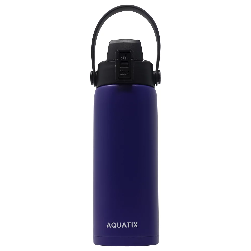 Aquatix (Purple, 21 Ounce) Pure Stainless Steel Double Wall Vacuum Insulated Sports Water Bottle Convenient Flip Top Cap with Removable Strap Handle - Keeps Drinks Cold 24 hr/Hot 6 hr