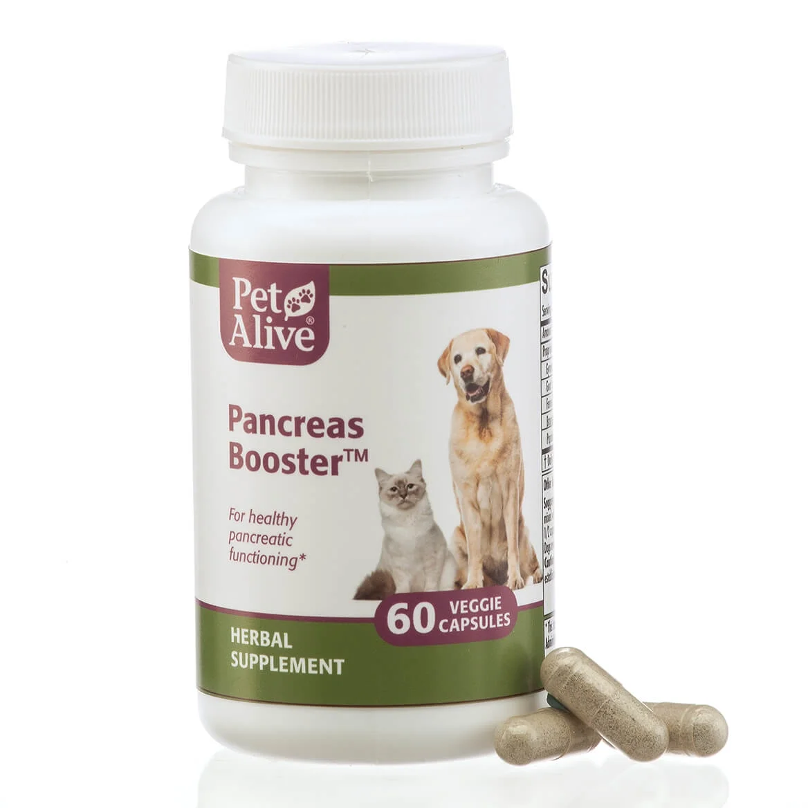 PetAlive Pancreas Booster  - All Natural Herbal Supplement for Pancreatic Health and Digestive Functioning in Cats and Dogs - Supports Healthy Insulin Production - 60 Veggie Caps