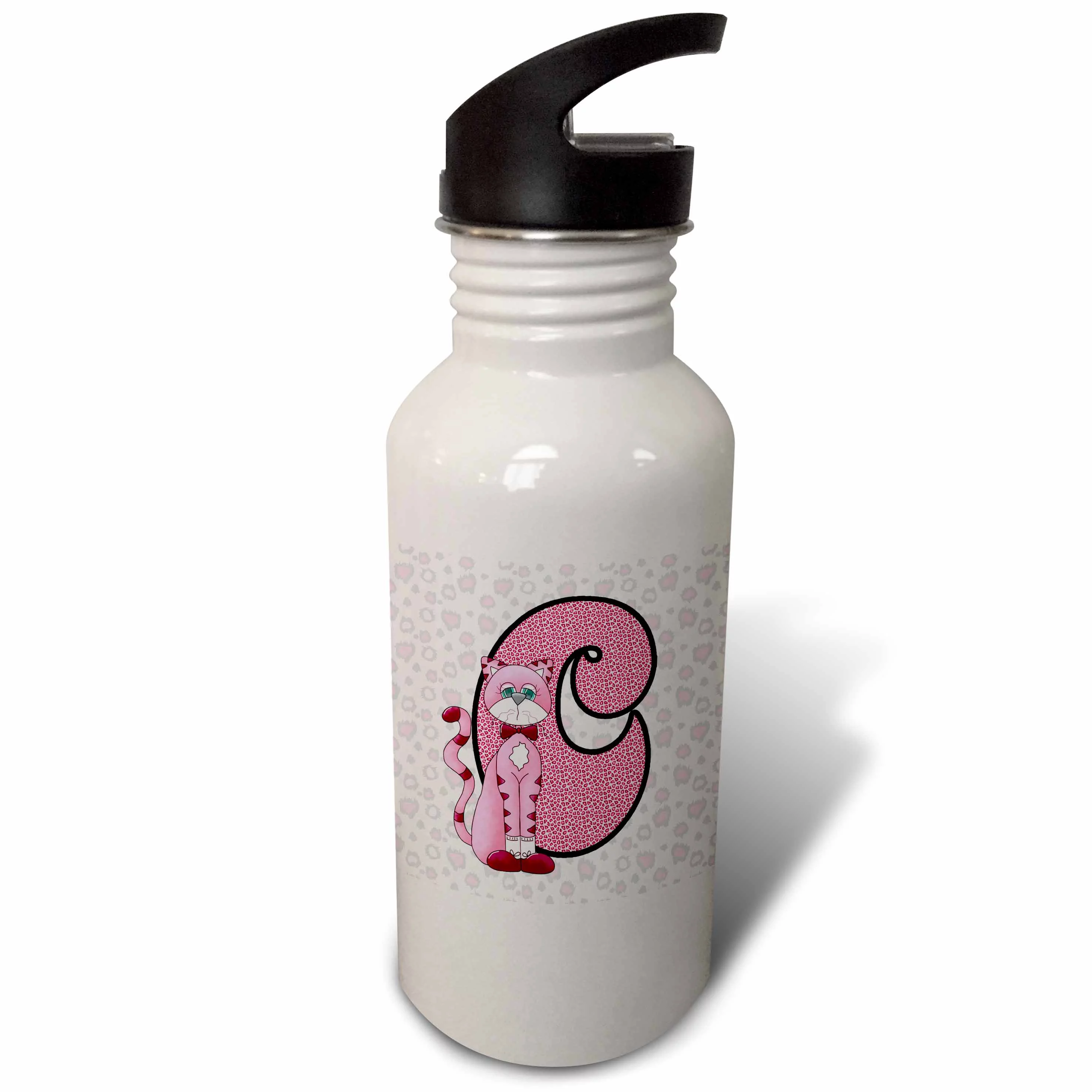 C is for Cat in Pink for Girls Baby and Kids Monogram C in Animal Prints 21 oz Sports Water Bottle wb-62846-1