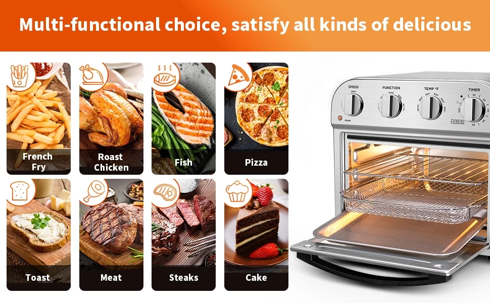 Geek Chef 10.6QT Air Fryer Oven 4 Slice Toaster Oven Convection Air Fryer Combo Broil Toast Bake Air Fry Oil-Free