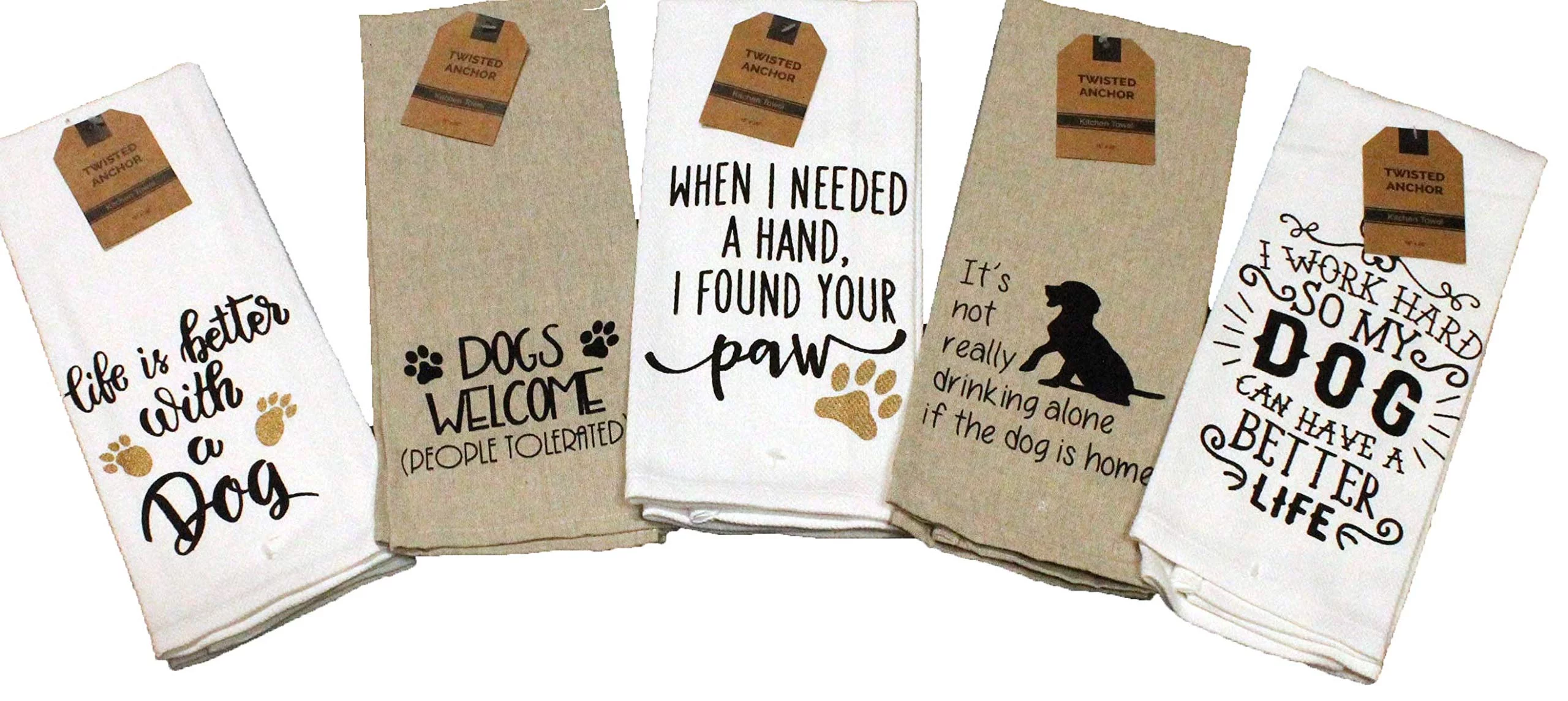 Twisted Anchor Trading Company Dog Kitchen Towels - Dog Lover Gifts for Women - Set of of 5 - Comes in an Organza Gift Bag so It's Ready for Giving