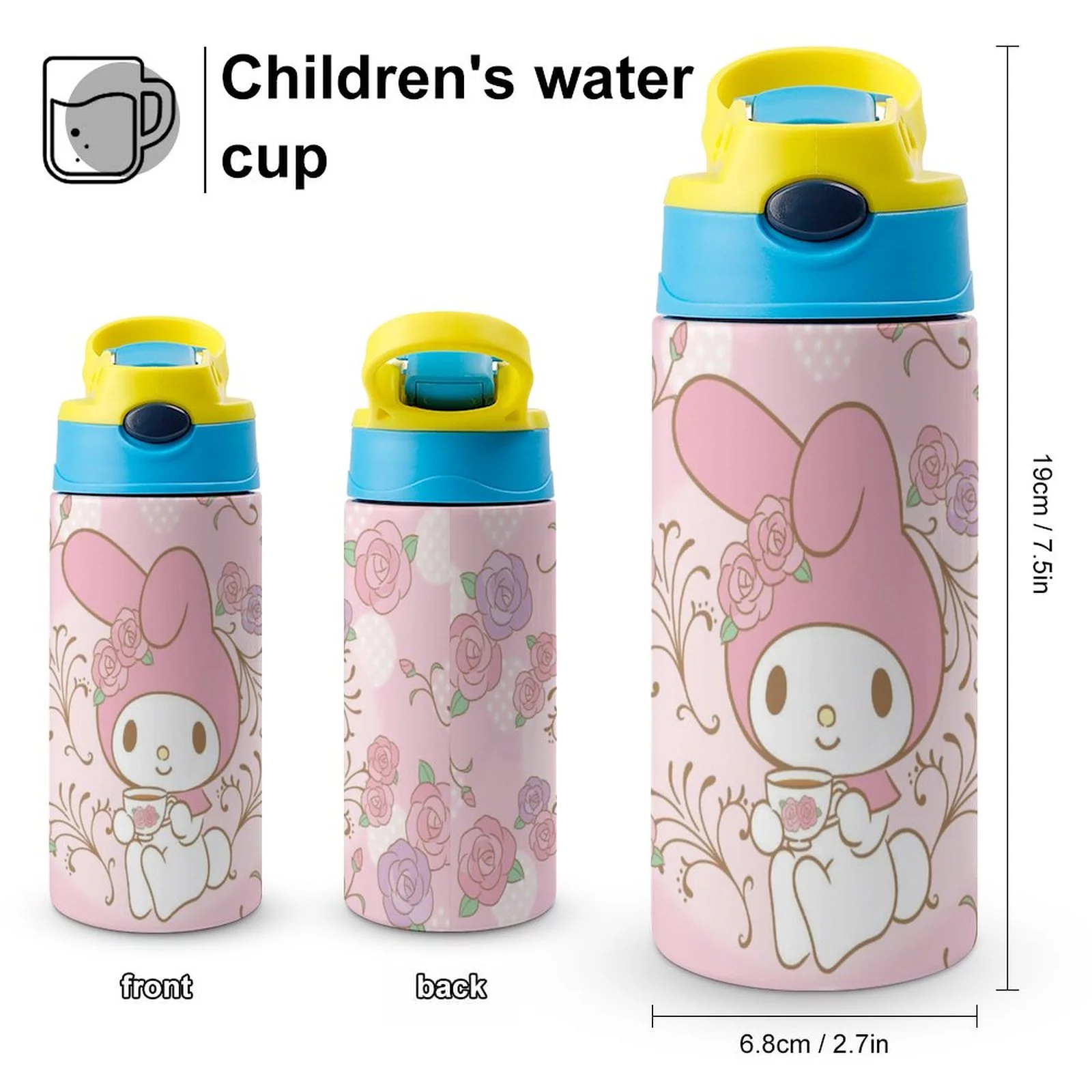 My Melody Rabbit Children's Water Bottle Vacuum Insulated Stainless Steel Cup With Straw Toddler Thermoses