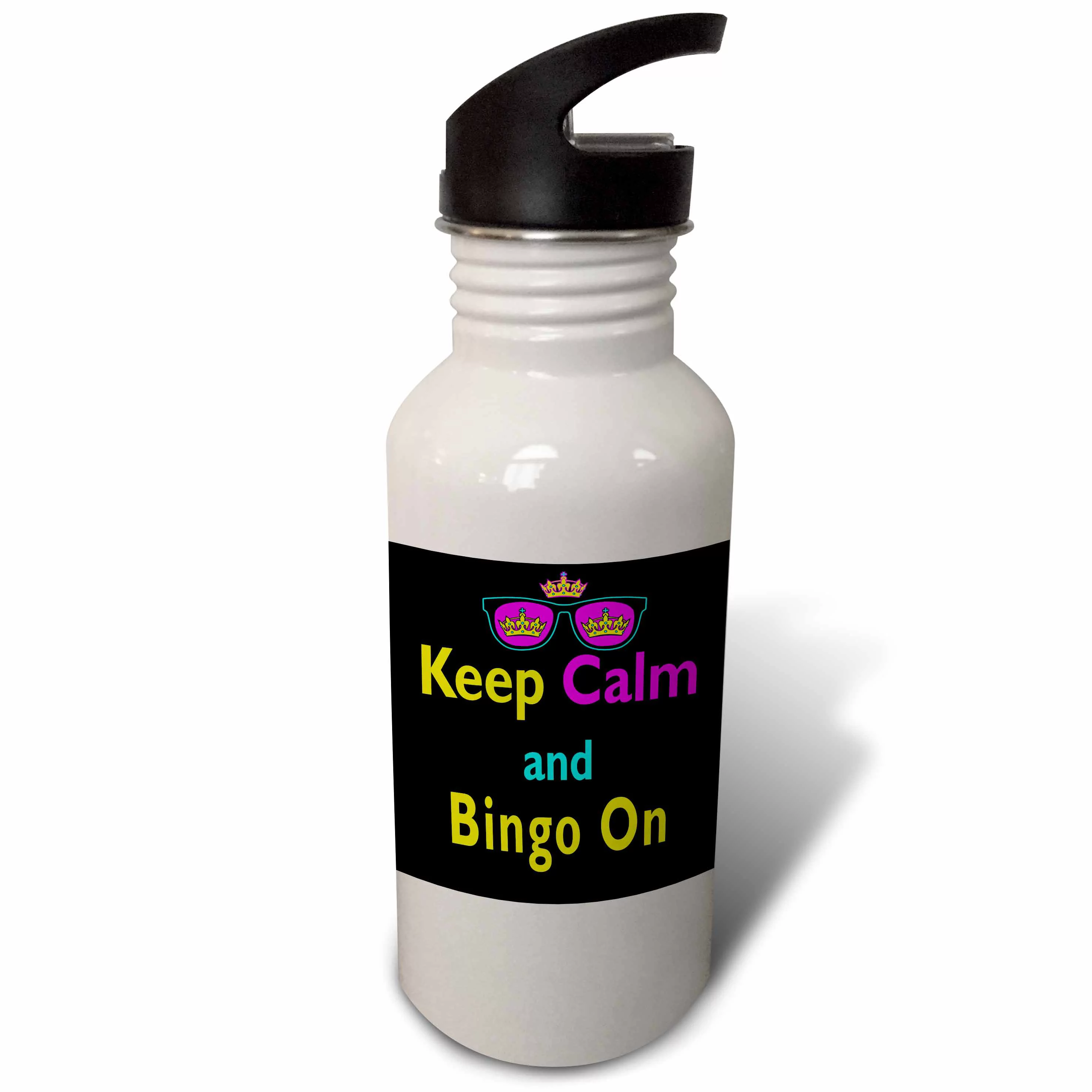 CMYK Keep Calm Parody Hipster Crown And Sunglasses Keep Calm And Bingo On 21 oz Sports Water Bottle wb-116548-1