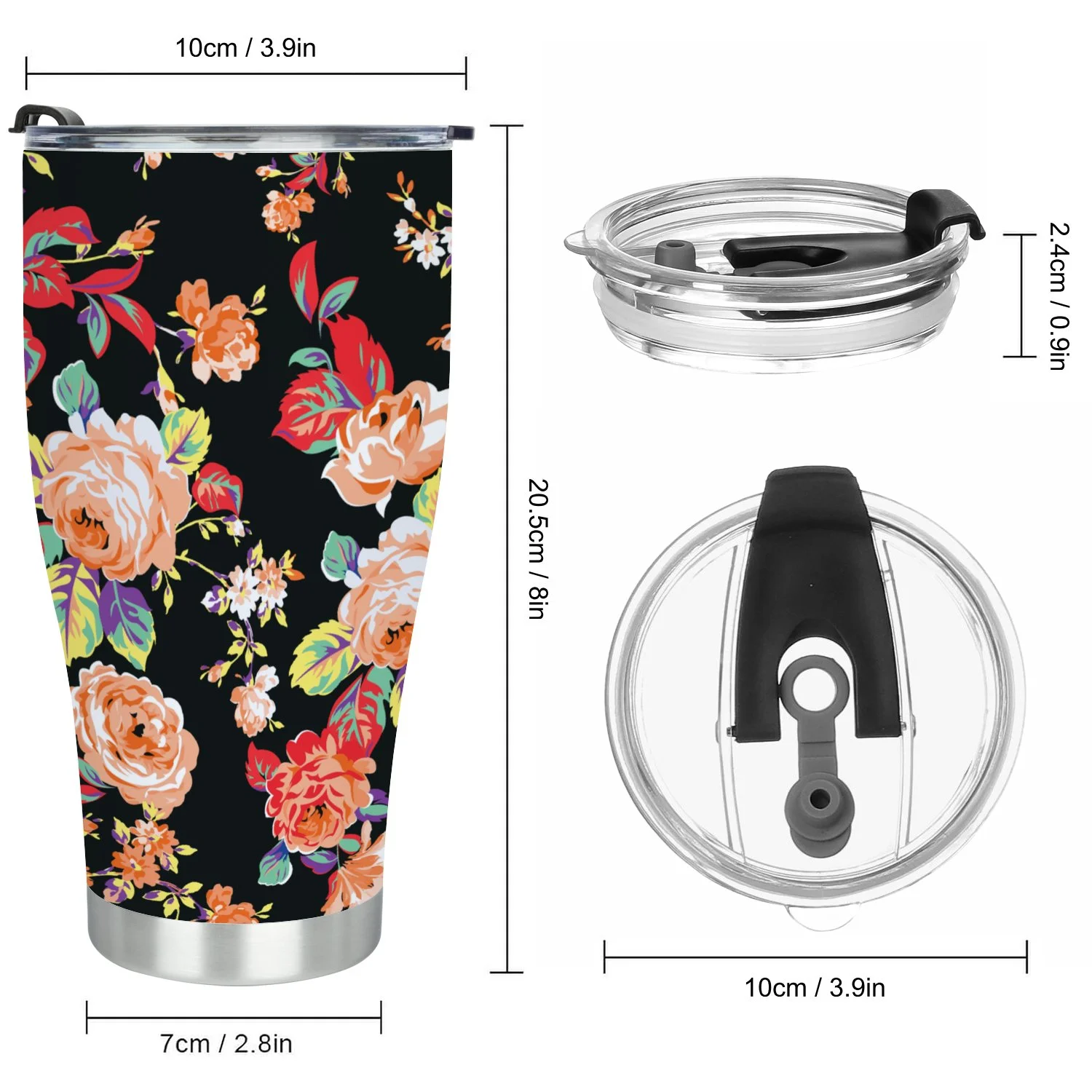 Hidove Stainless Steel Tumbler, Seamless Rose Flowers Pattern 30oz Leak Proof & Stainless Steel Bottle for Hot & Cold Drinks - Coffee Travel Mug, Water Metal Canteen, Thermal Cup