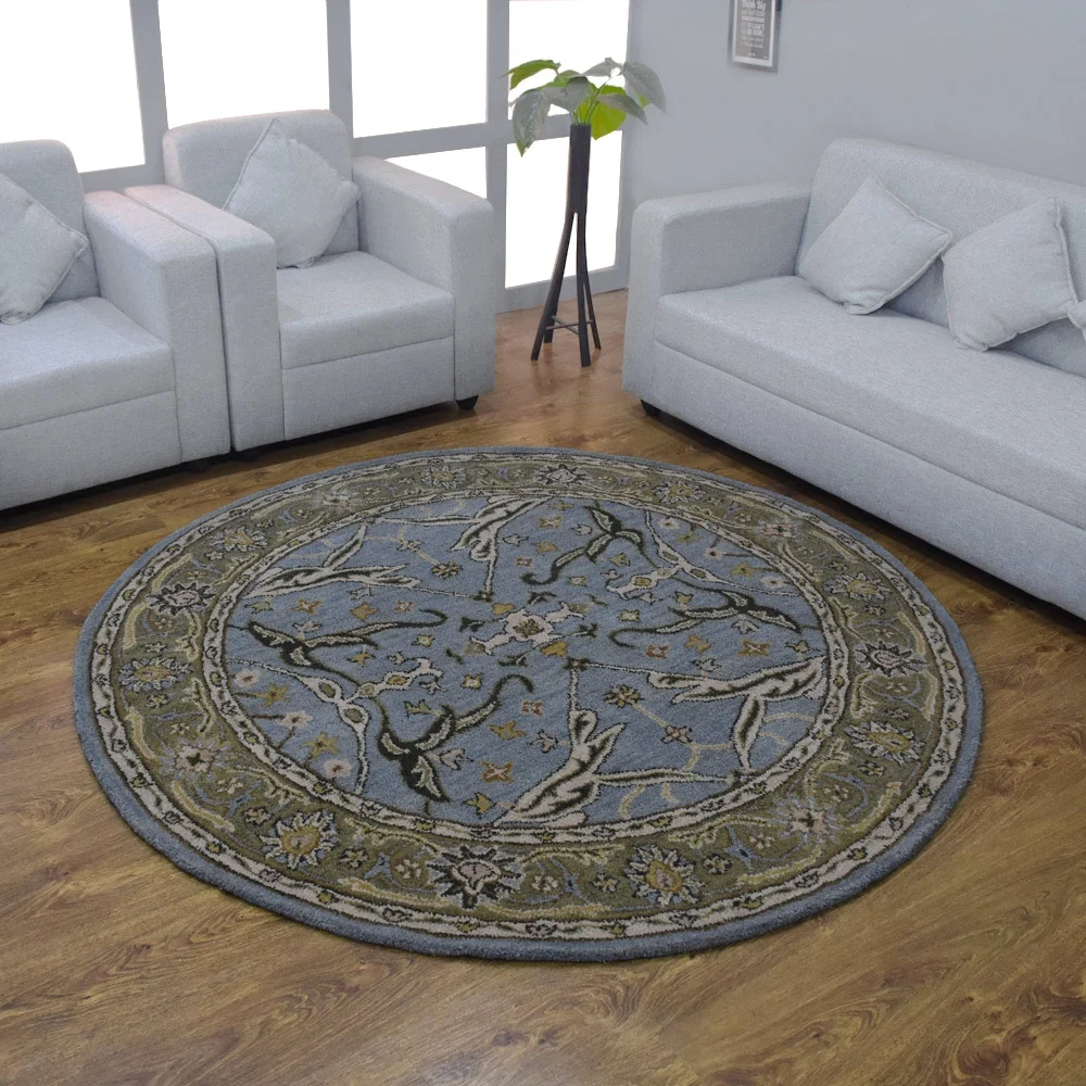 RUGSOTIC CARPETS HAND TUFTED WOOL ECO-FRIENDLY AREA RUGS - 6'x6', Round, Blue Green, Modern Contemporary Design, High Pile Thick Handmade Anti Skid Area Rugs for Living Room, Bed Room (K00512)