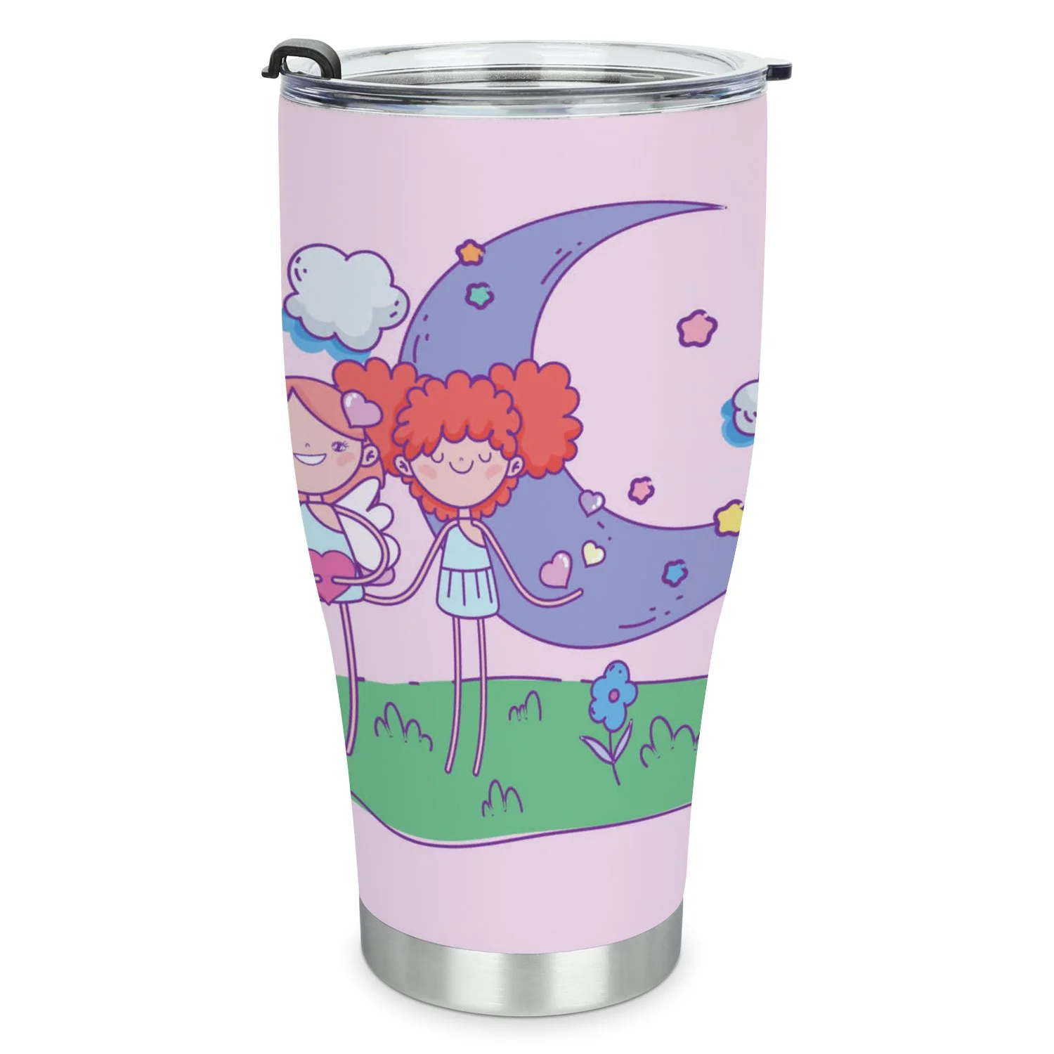 Hidove Stainless Steel Tumbler, Two Girls with Moon 30oz Leak Proof & Stainless Steel Bottle for Hot & Cold Drinks - Coffee Travel Mug, Water Metal Canteen, Thermal Cup