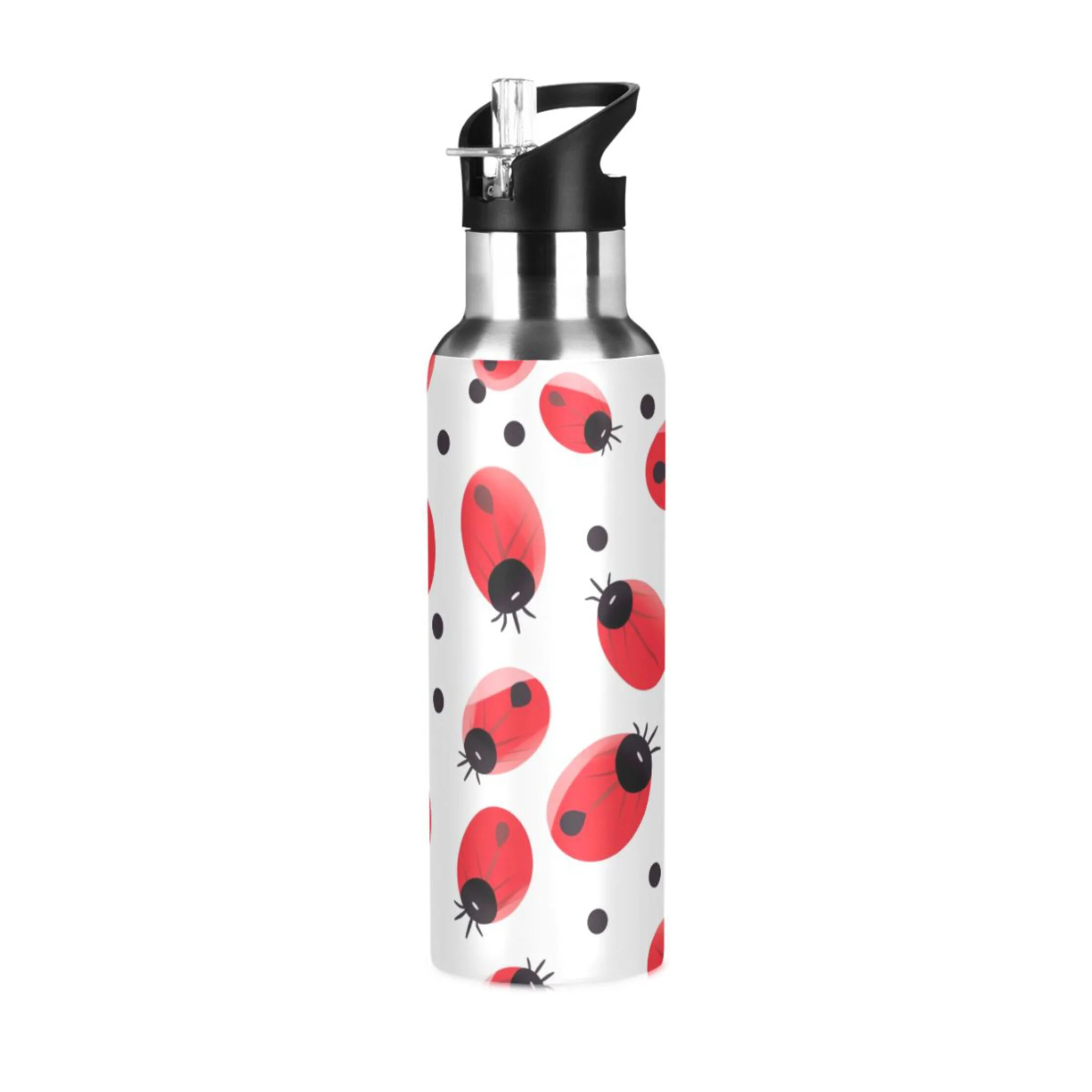 Ladybugs Water Bottles Insulated Thermos Kids Stainless Steel Bottle with Straw Lid Flask Leakproof for Sports Gym 20 oz