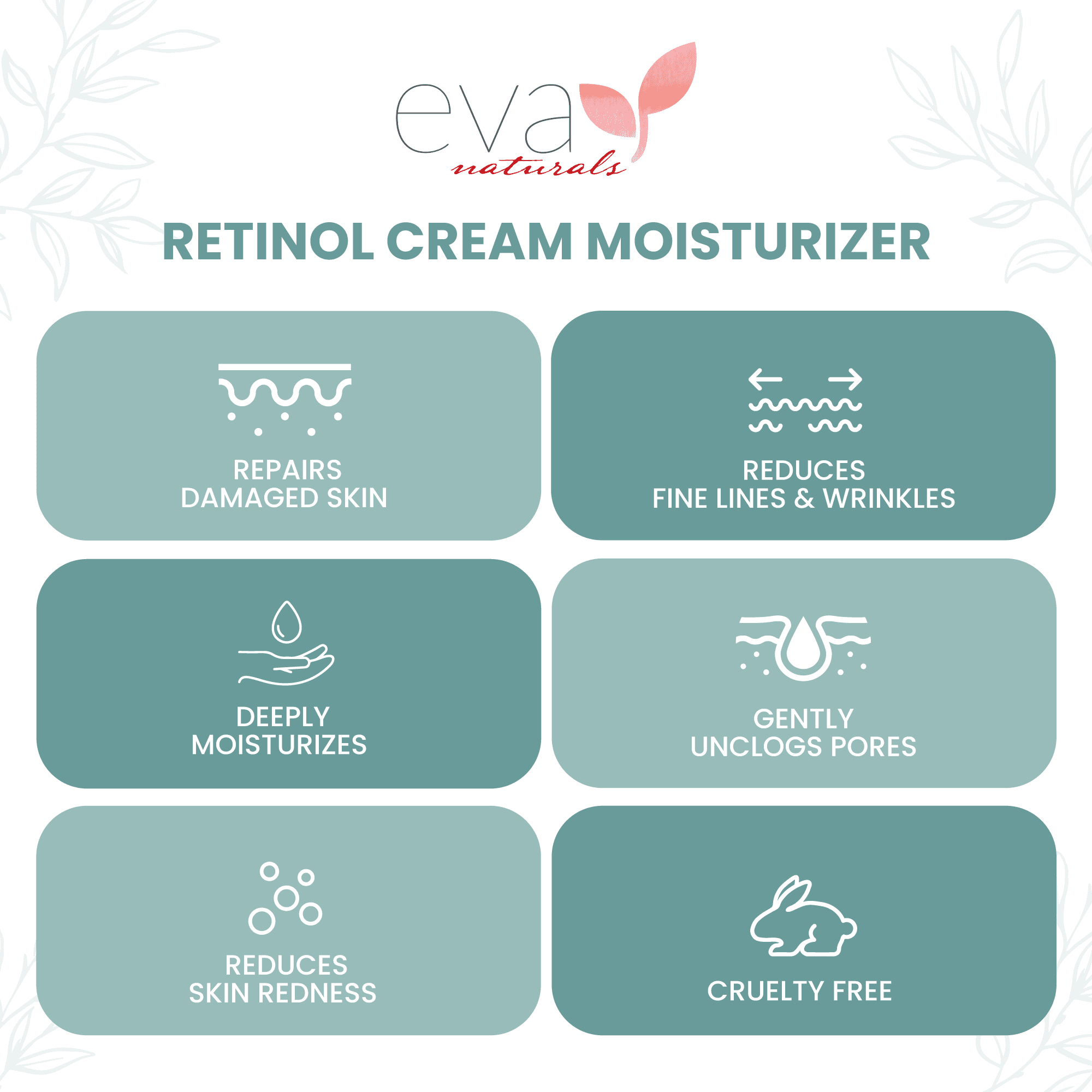 Eva Naturals Retinol Cream Moisturizer Anti-Wrinkles and Fine Lines (White) (1.7 oz)